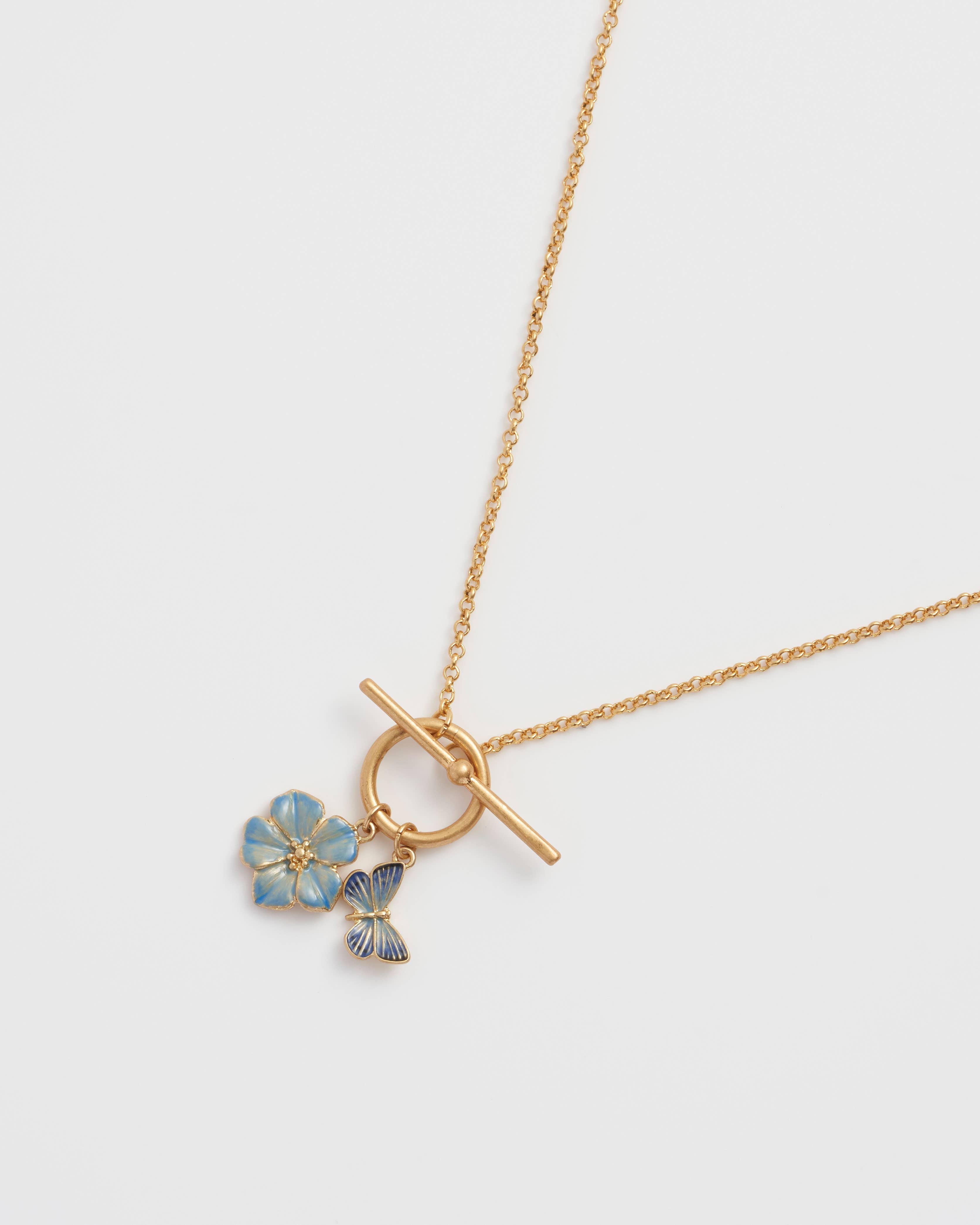 Forget Me Not Charm Toggle Necklace