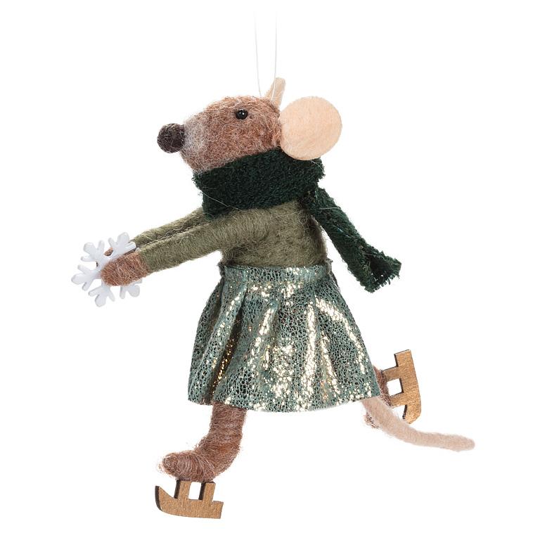 Skating Mouse w/Scarf Ornament-5"H - Out of the Blue