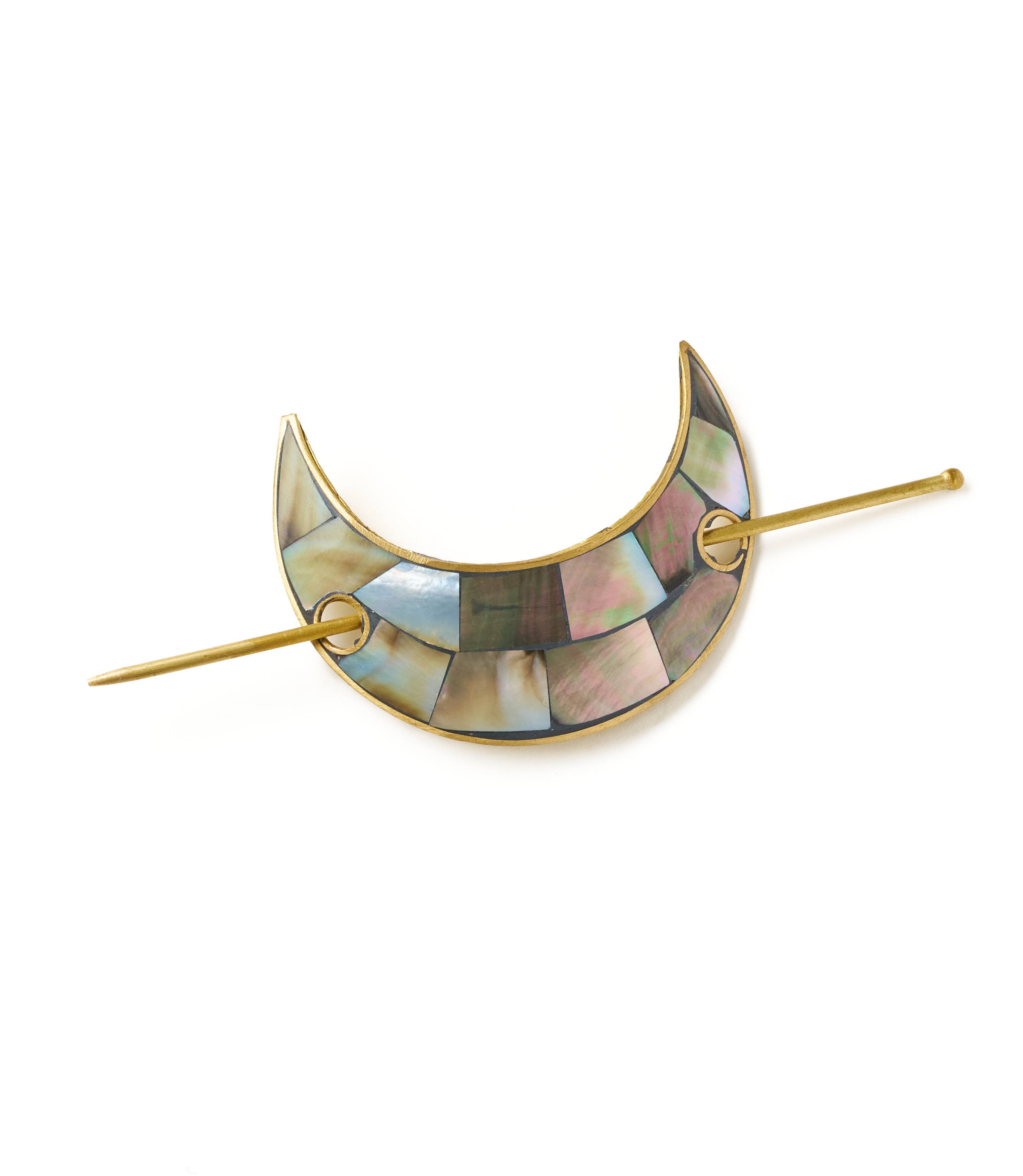 Chandra Crescent Moon Hair Pin with Stick - Mother of Pearl - Out of the Blue