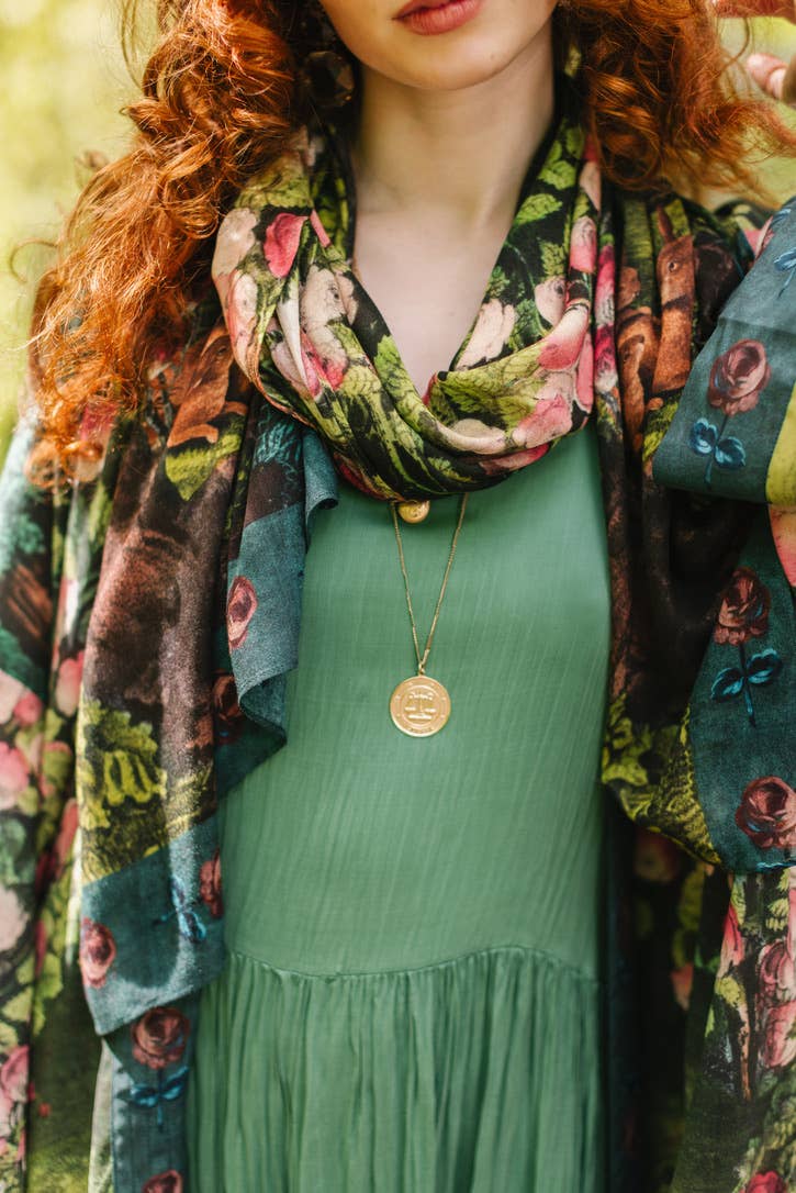 The Daydreamer Scarf w/ Sleeping Beauty, Florals & Rabbits - Out of the Blue