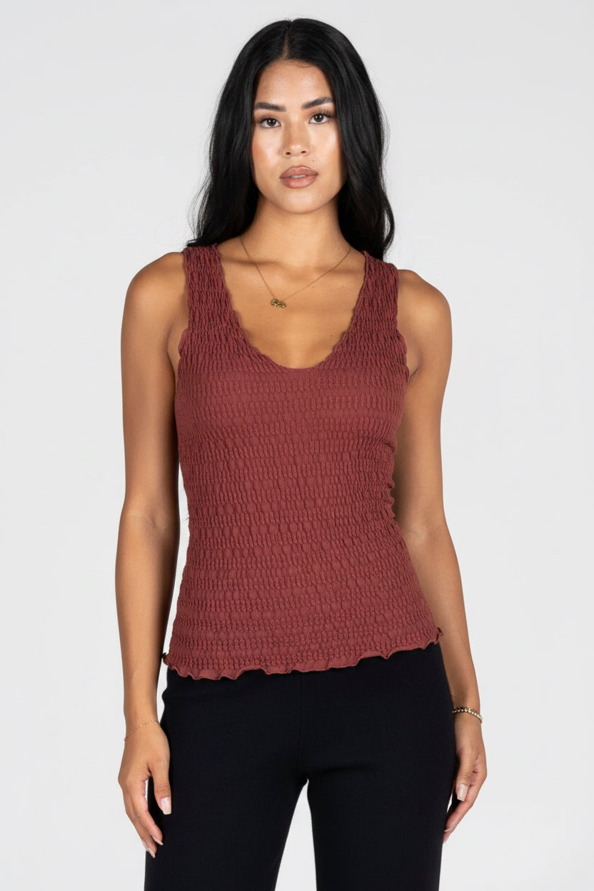 Seamless Smocked V Neck