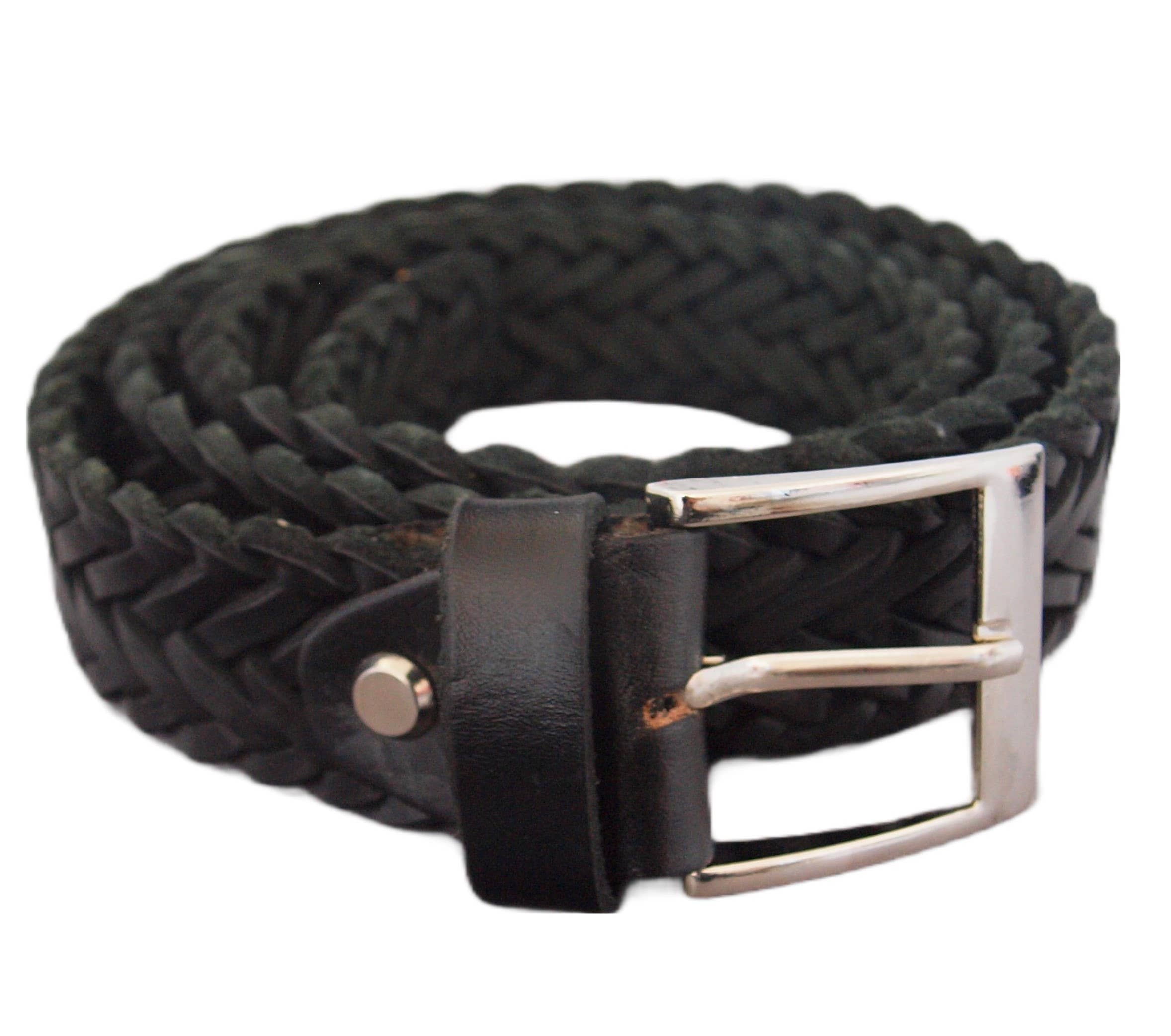 Ladies Braided Leather Belt: Black / 30"-35" - Out of the Blue