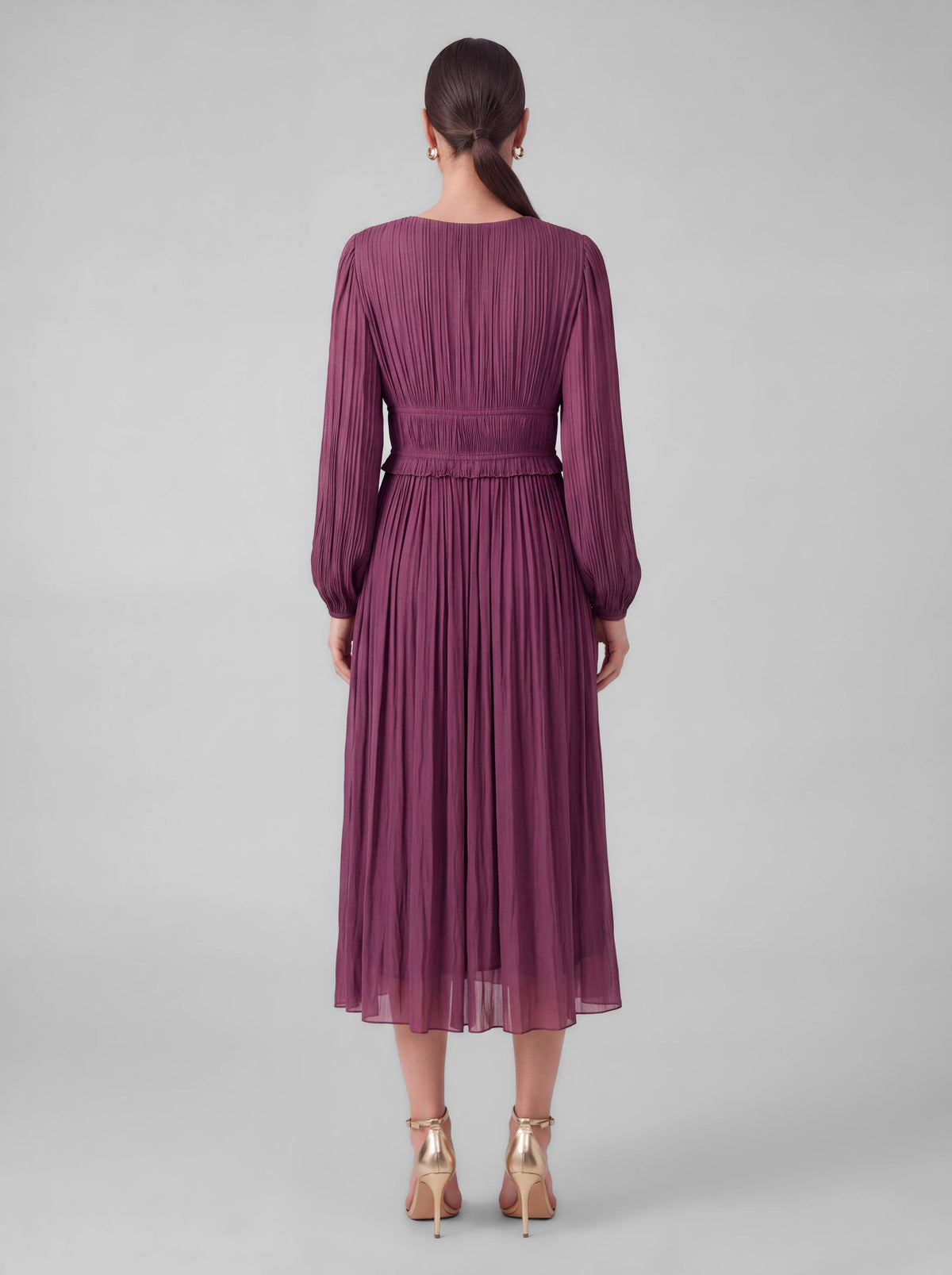 Pleated Satin Midi Dress