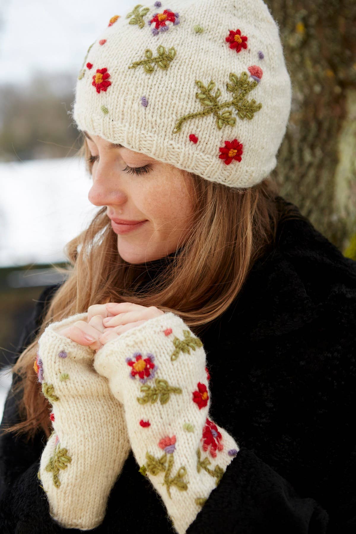 Embroidered Flowers Handwarmers