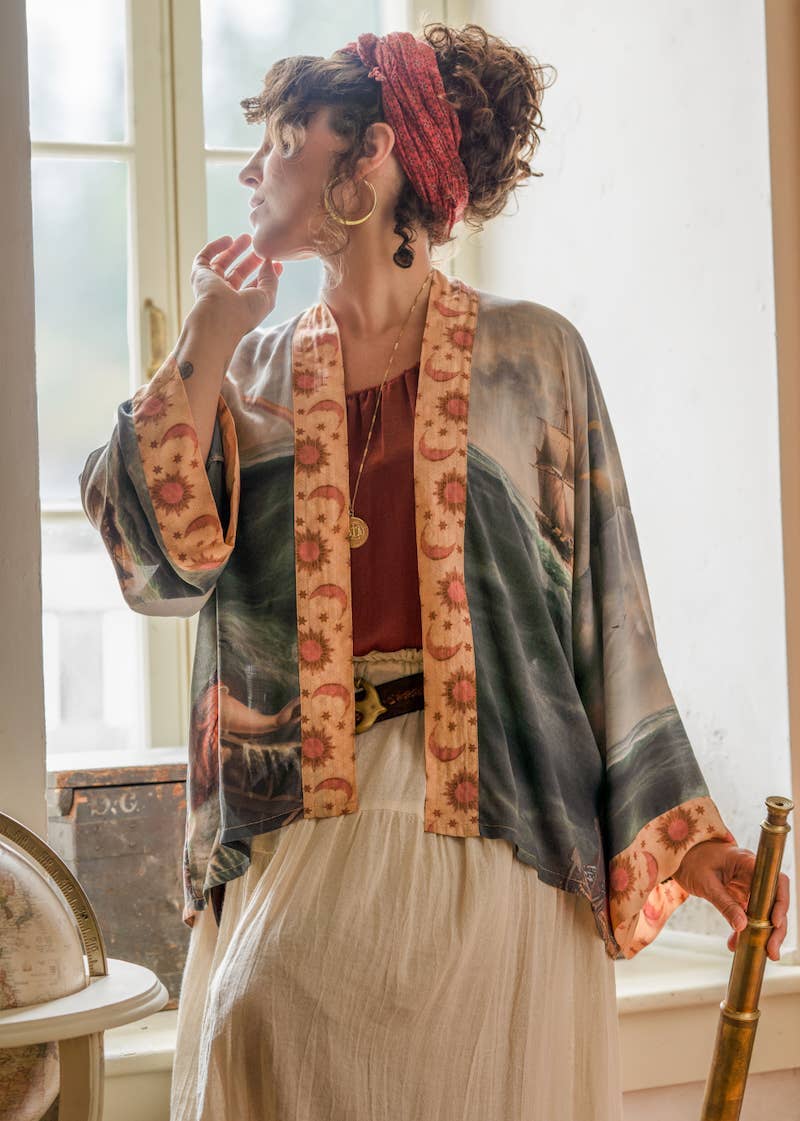 Hold Fast Pixie Duster Cropped Kimono w/ Boat, Rainbow - Out of the Blue