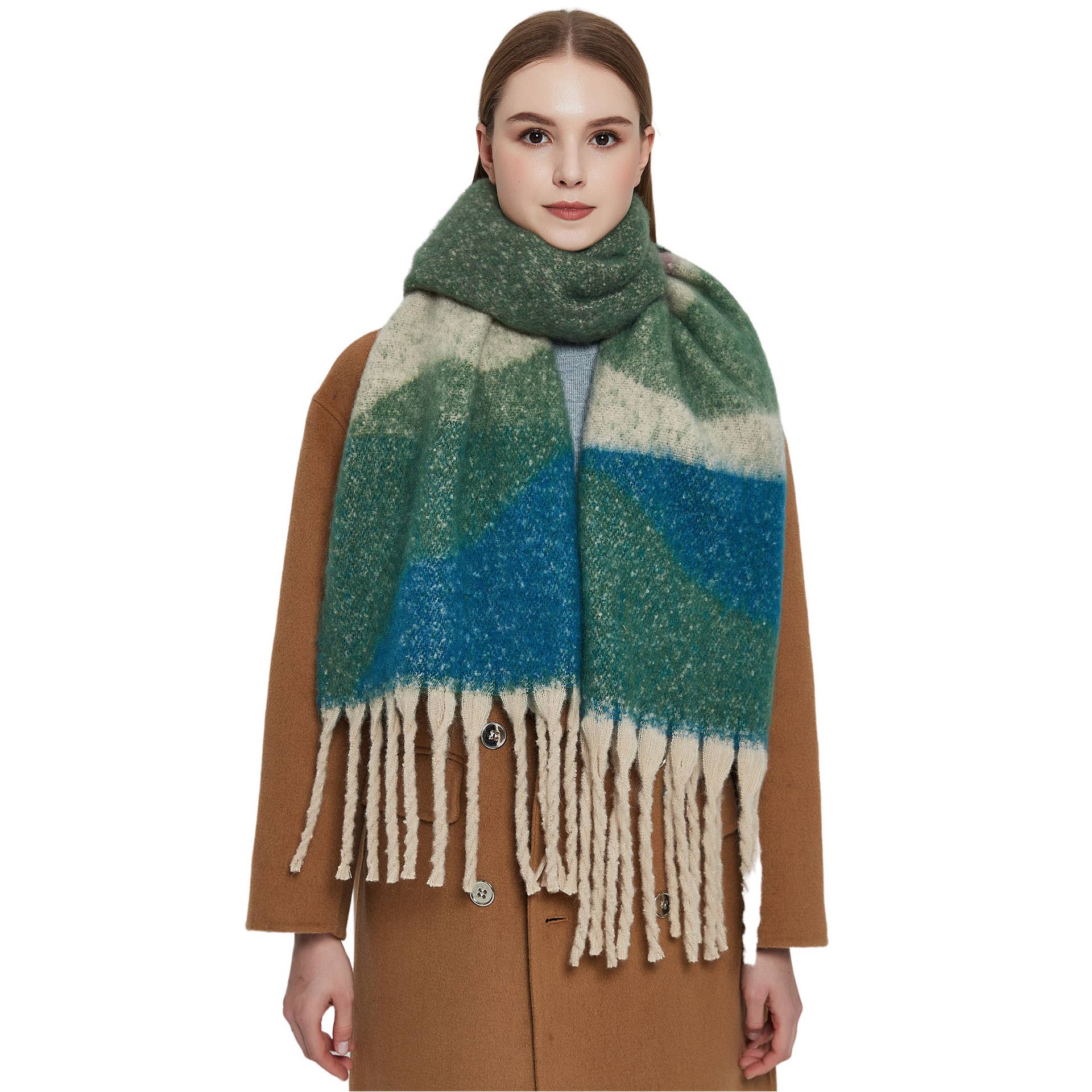 Chunky Abstract Fleece Scarf with Tassel