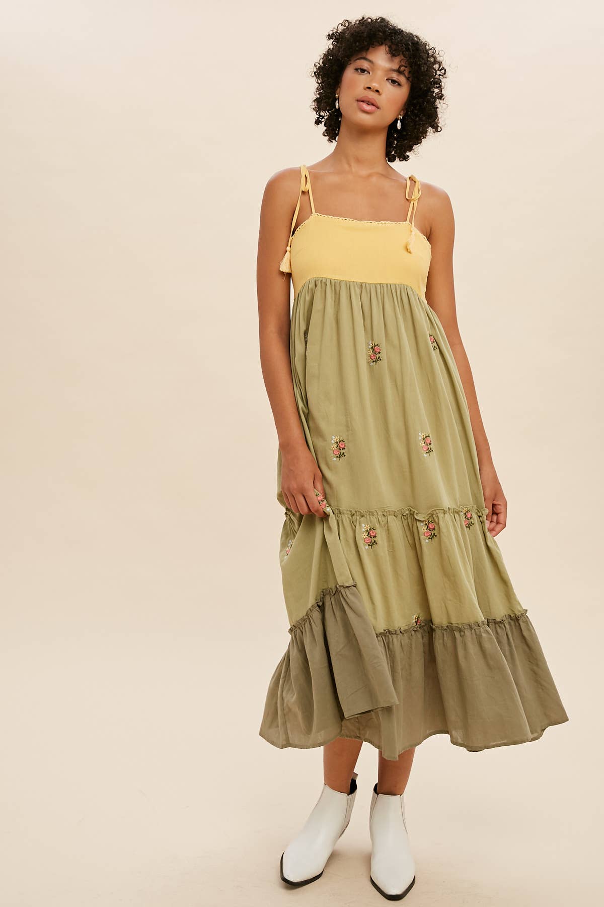 COLOR BLOCK TIERED MIDI DRESS - Out of the Blue