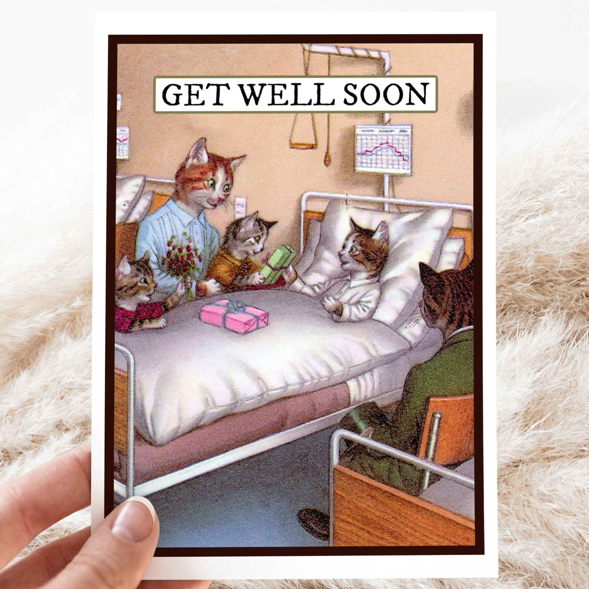 Greeting Card. Vintage Cats. GET WELL SOON. - Out of the Blue