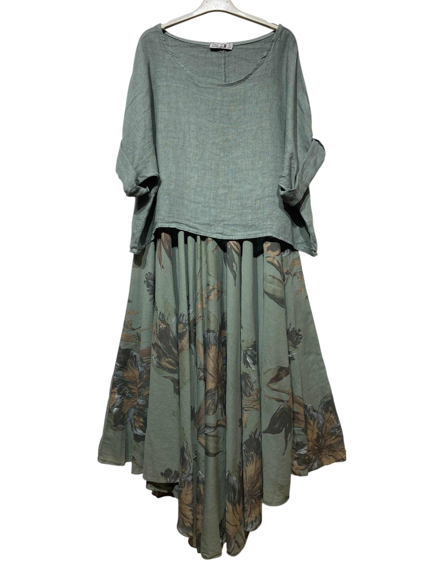 0916 TWO-PIECE DRESS   OUTER: LINEN, LINING: COTTON - Out of the Blue