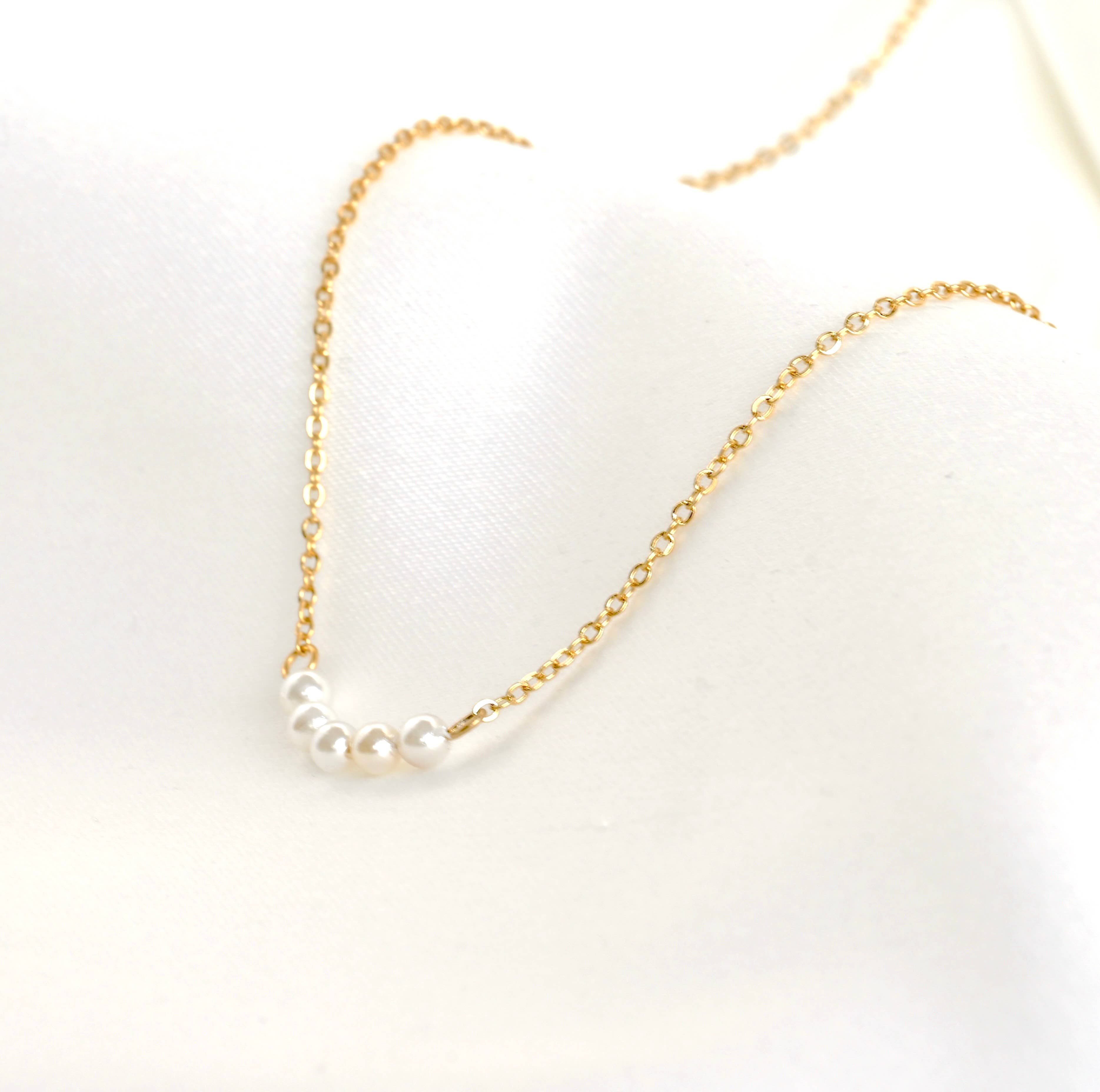 Dainty Curved Pearl Bar Chain Necklace - Out of the Blue