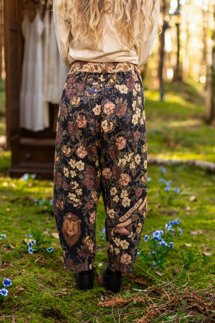 Lionheart Linen Crop Artist Pant w/ florals & Narnia print - Out of the Blue
