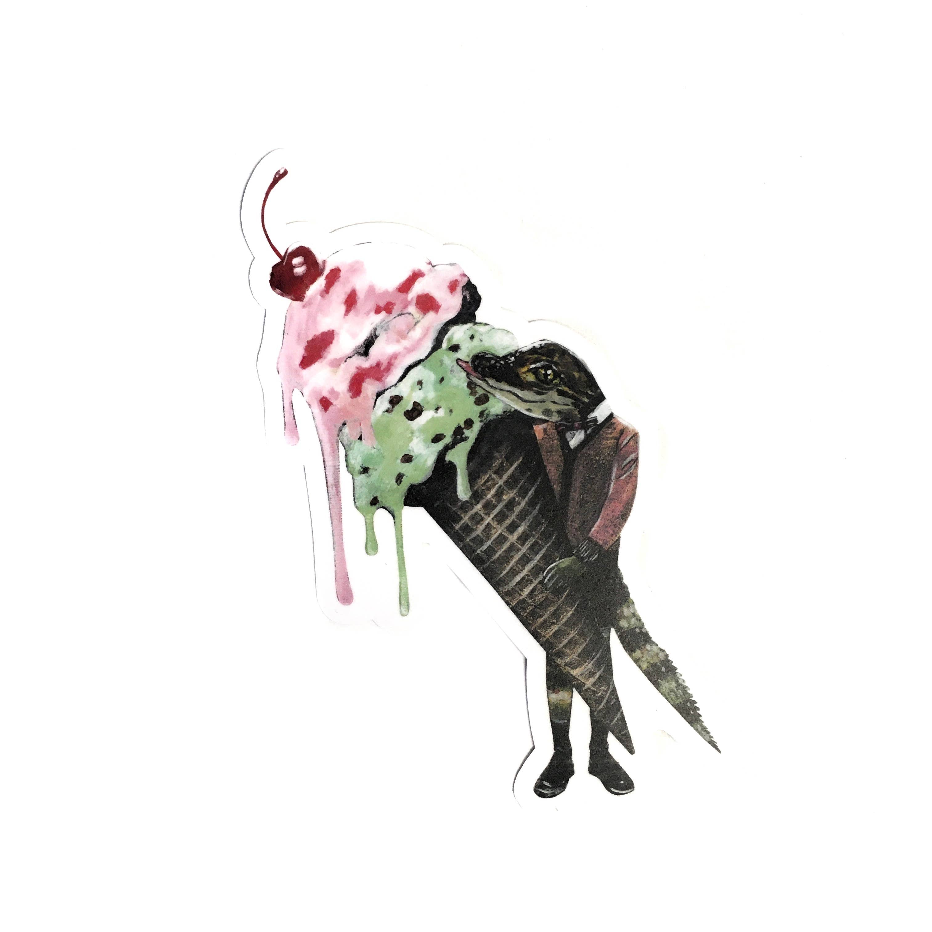 Ice Cream Alligator Sticker - 4" - Out of the Blue