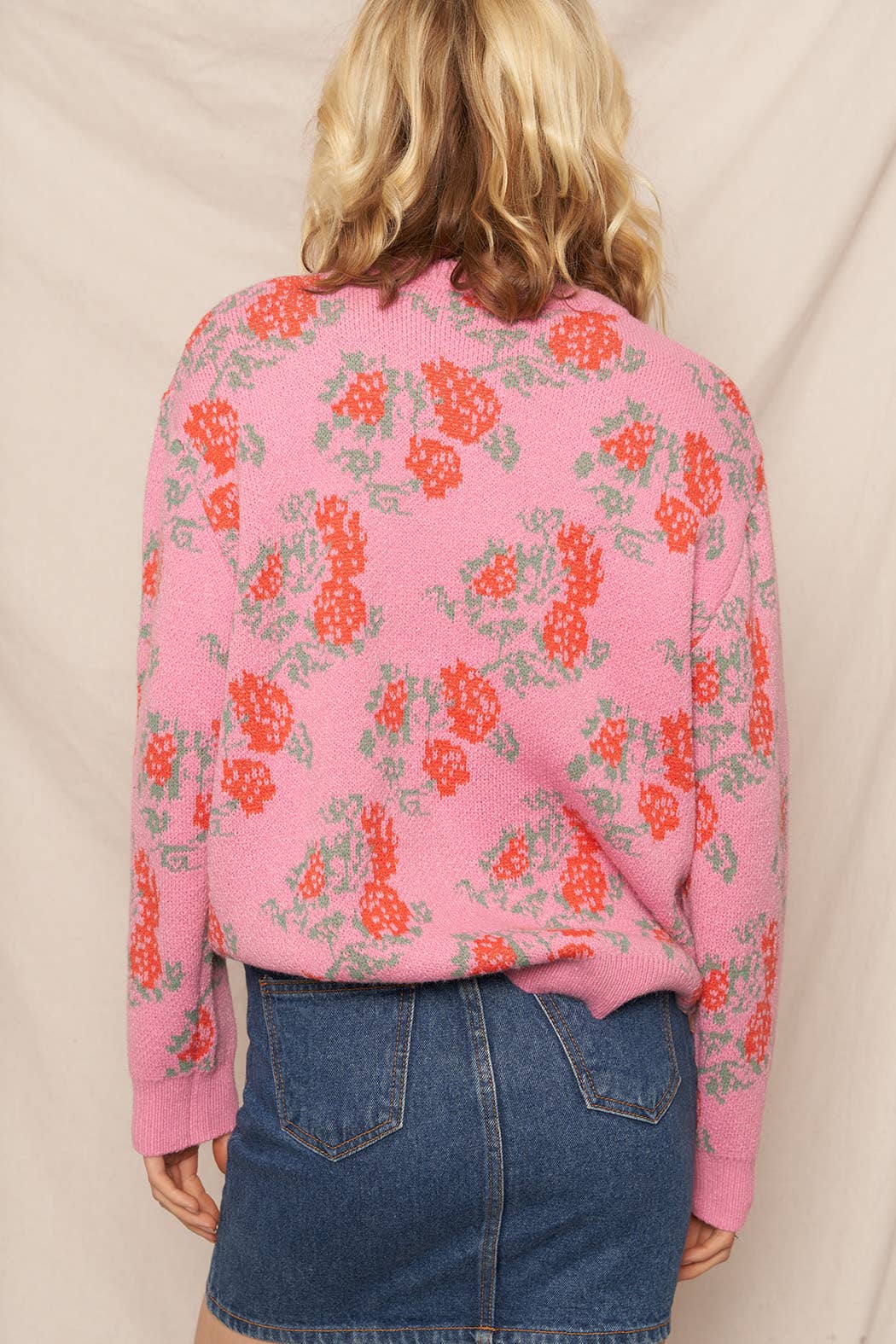 Rose Print Knit Sweater