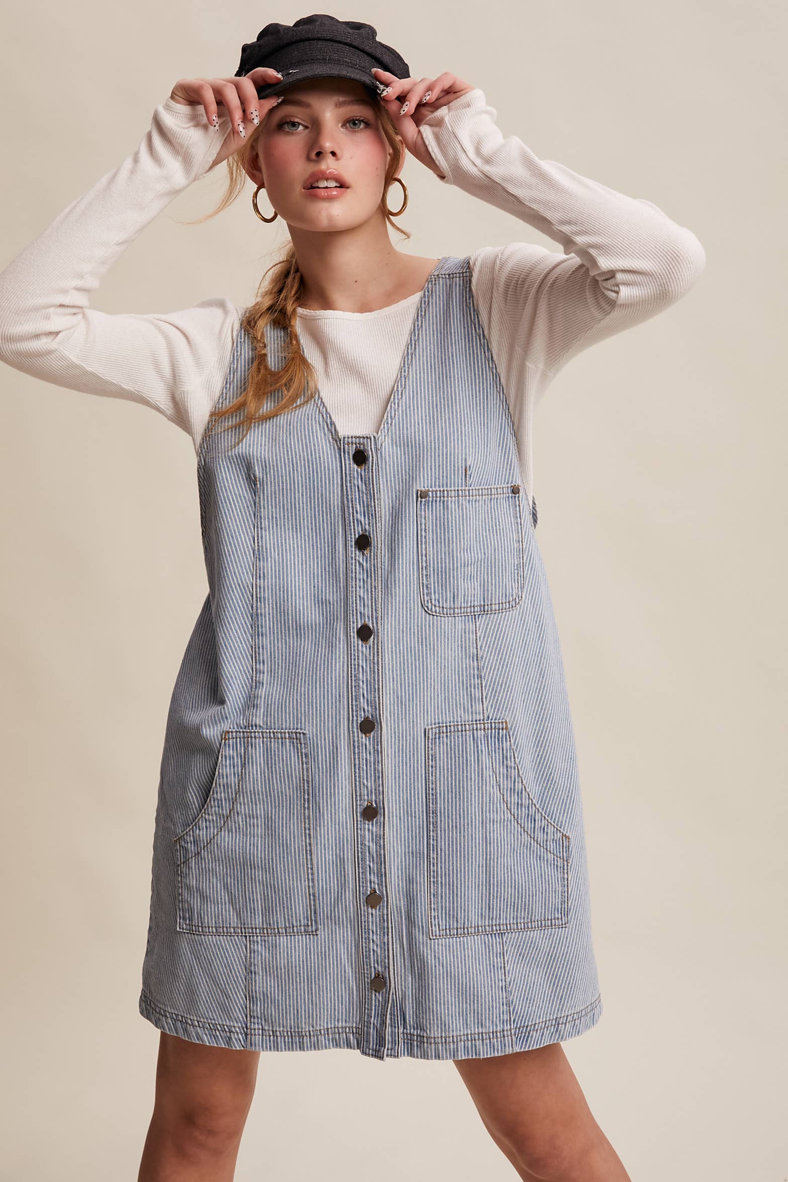 Striped Denim Button-Front Mini Dress LD1591 - Out of the Blue