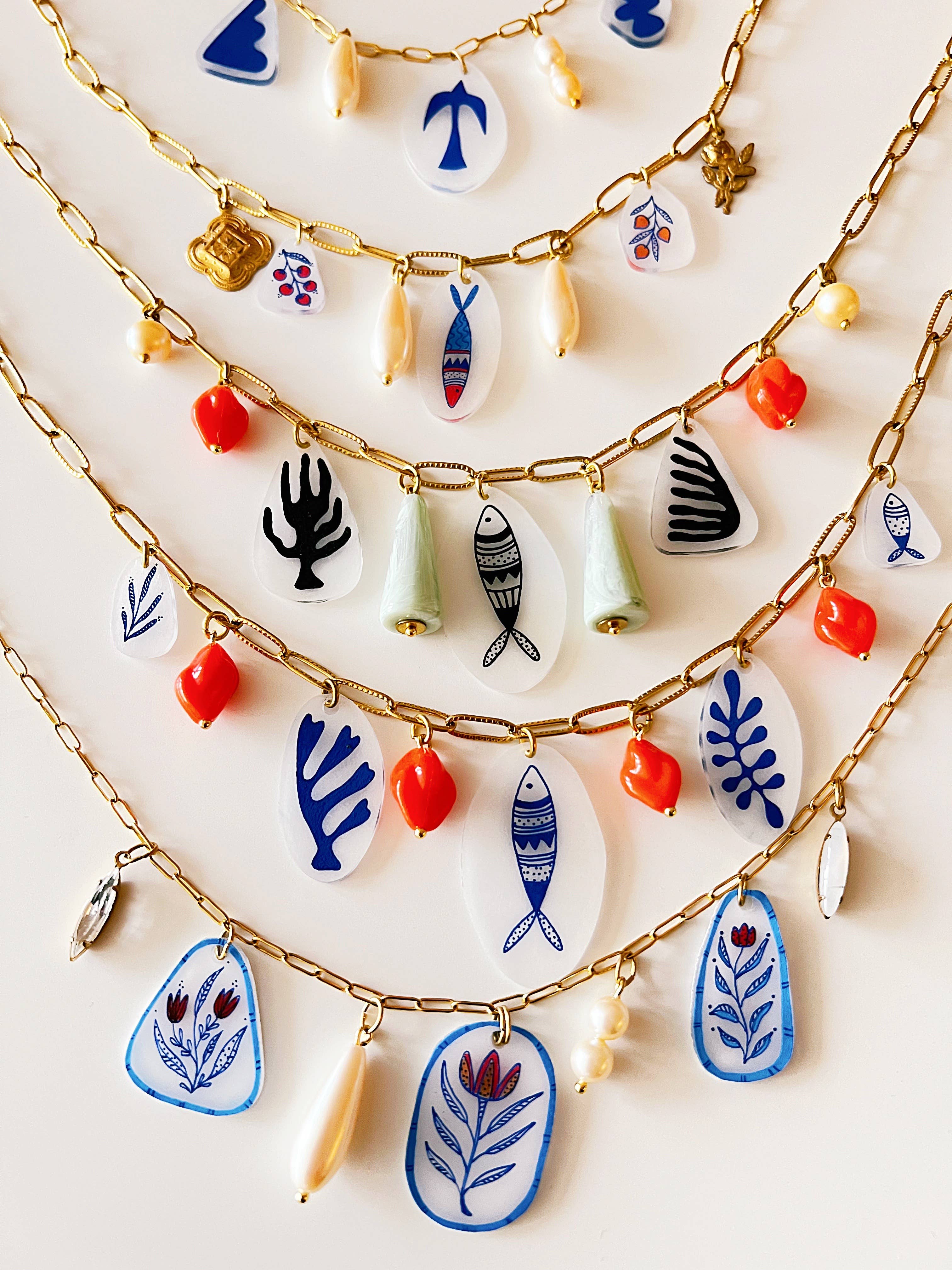 Multi media Charm Necklaces