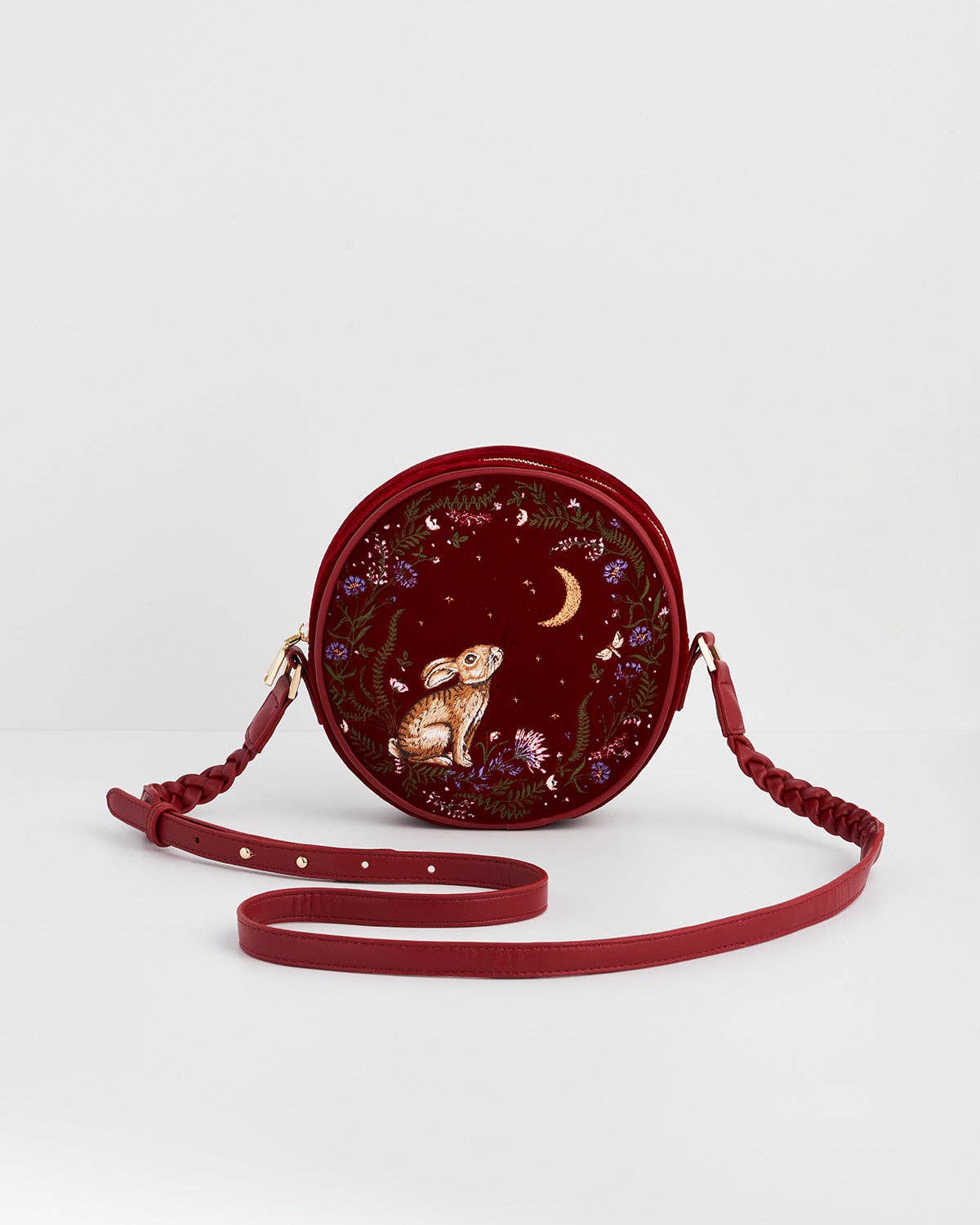 Star Gazing Rabbit Red Embroidered Circle Bag - Out of the Blue