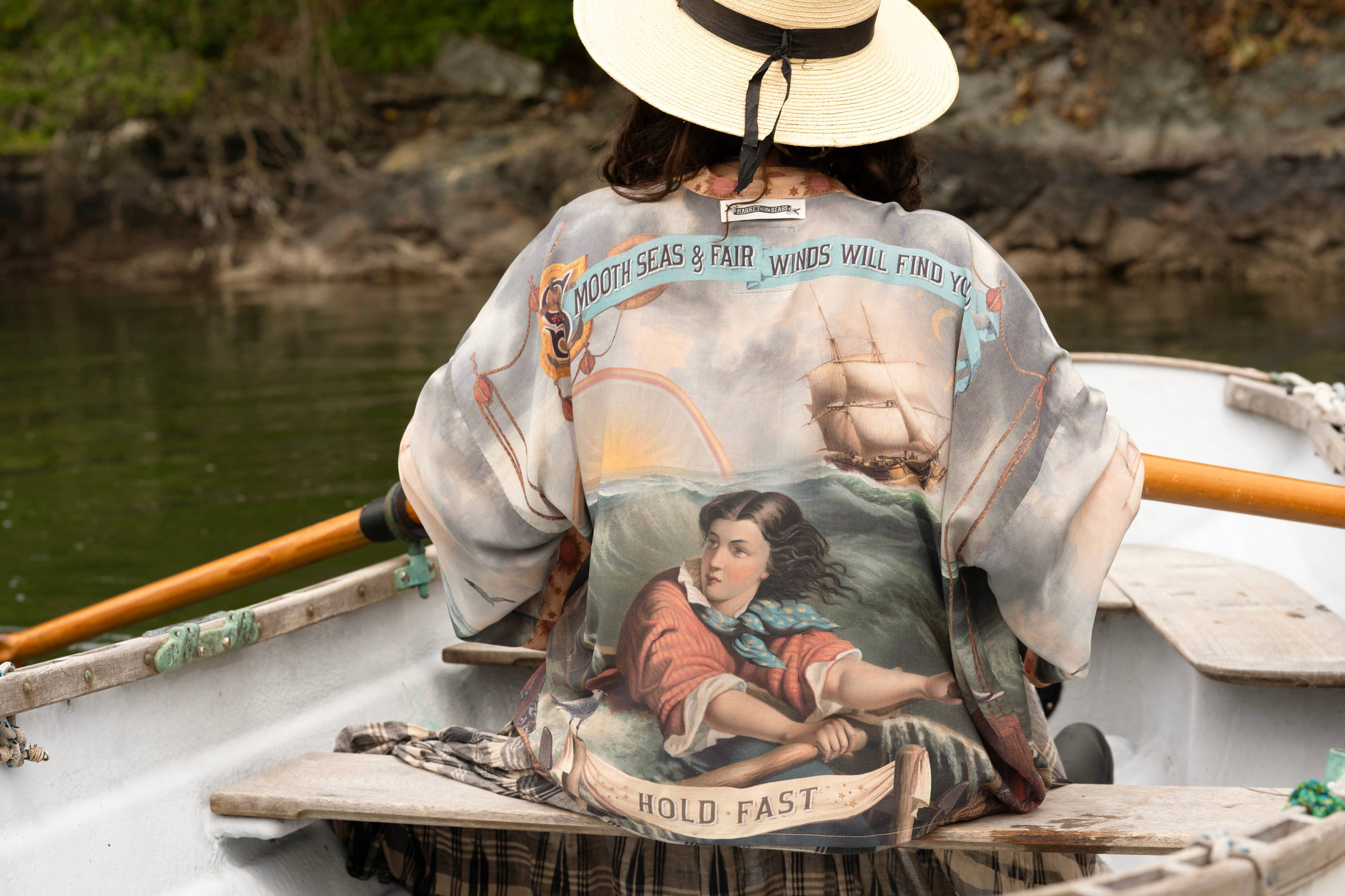 Hold Fast Pixie Duster Cropped Kimono w/ Boat, Rainbow - Out of the Blue