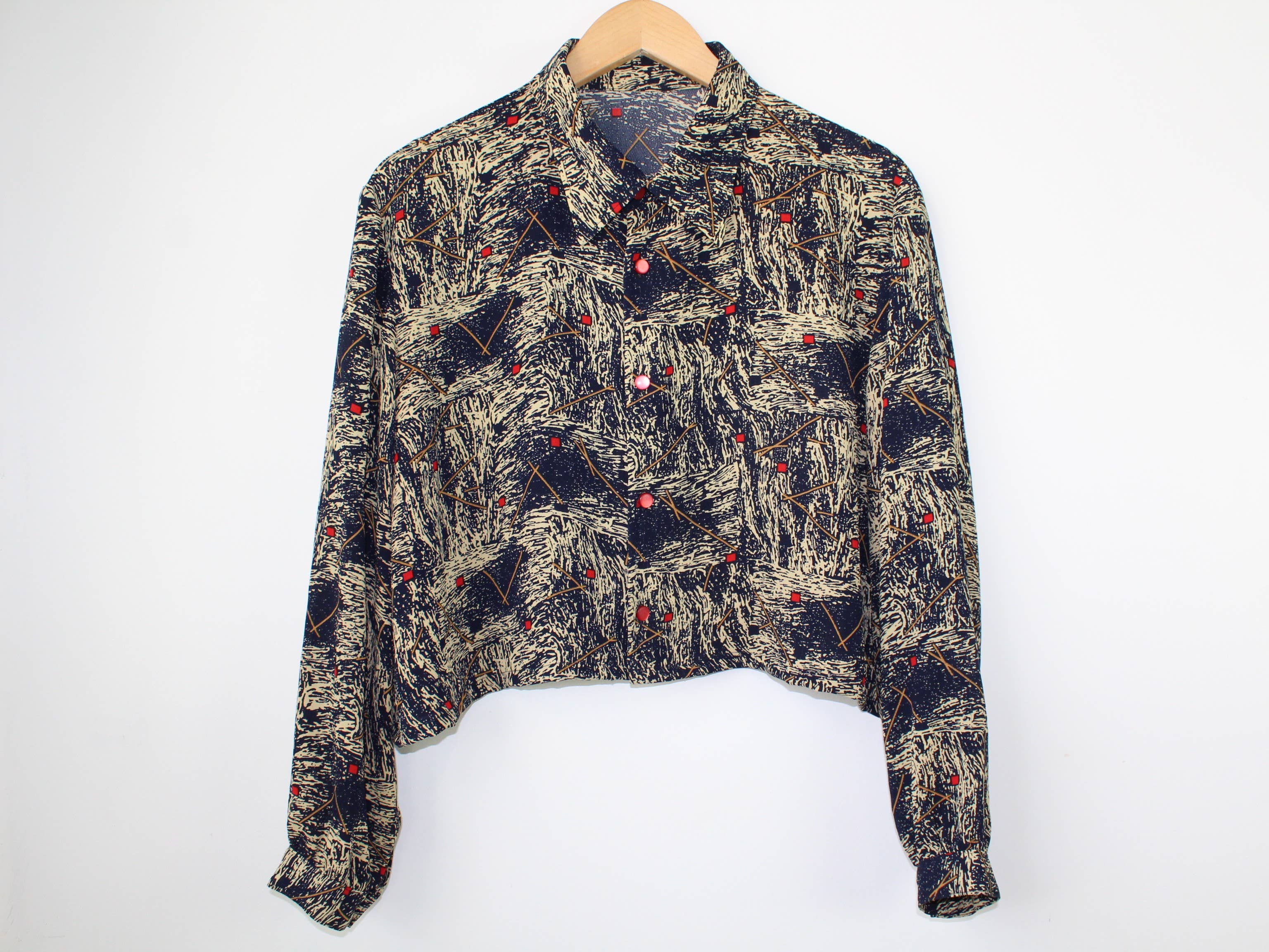Upcycled Top - Long-Sleeve Cropped Blouse: S/M - Out of the Blue