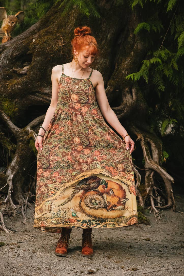 Woodland Wisdom Bohéme Maxi Slip Dress w/ Florals, Fox & Owl - Out of the Blue
