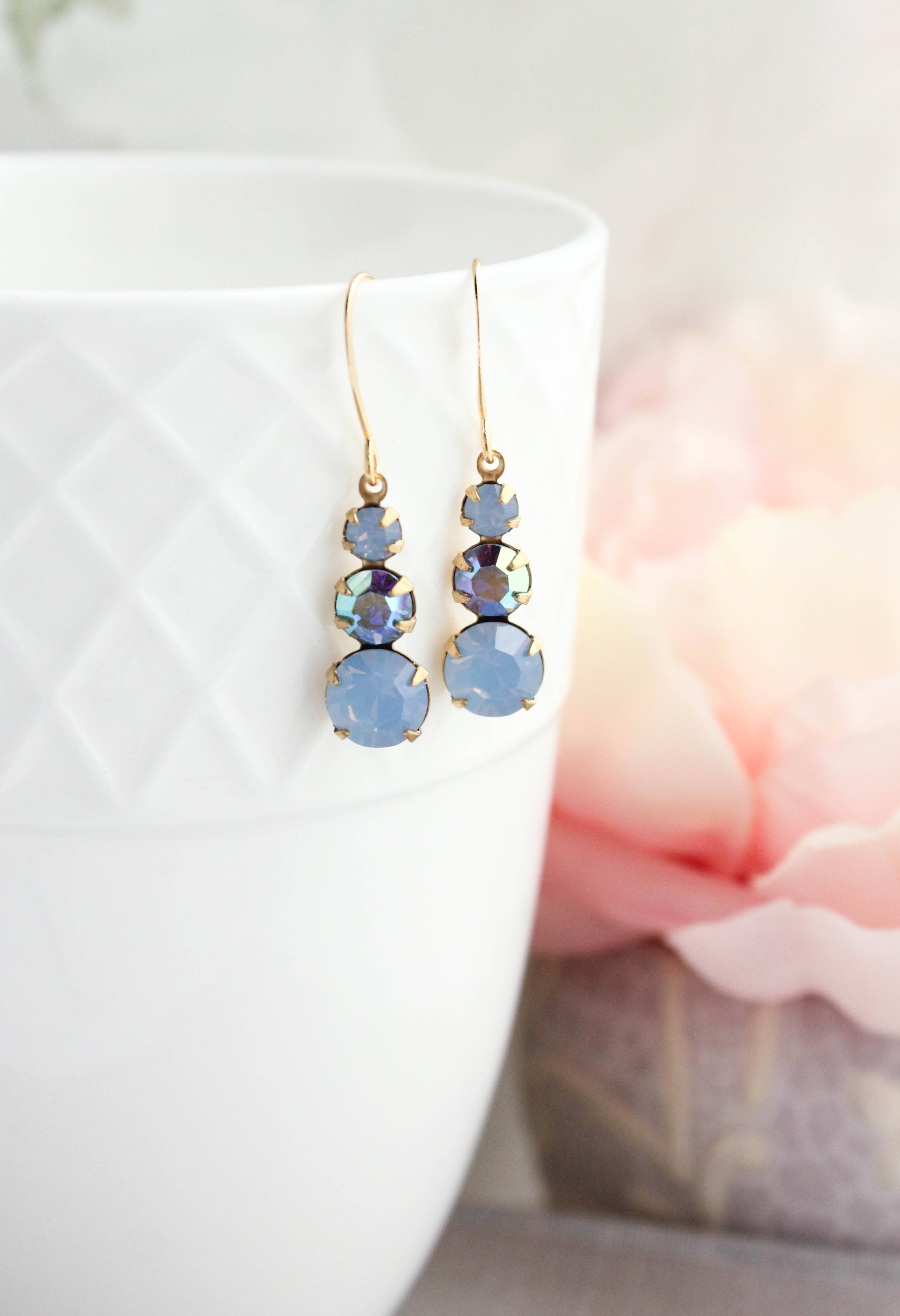 Vintage Glass Earrings -Three Jewel - Shades of Blue - Out of the Blue