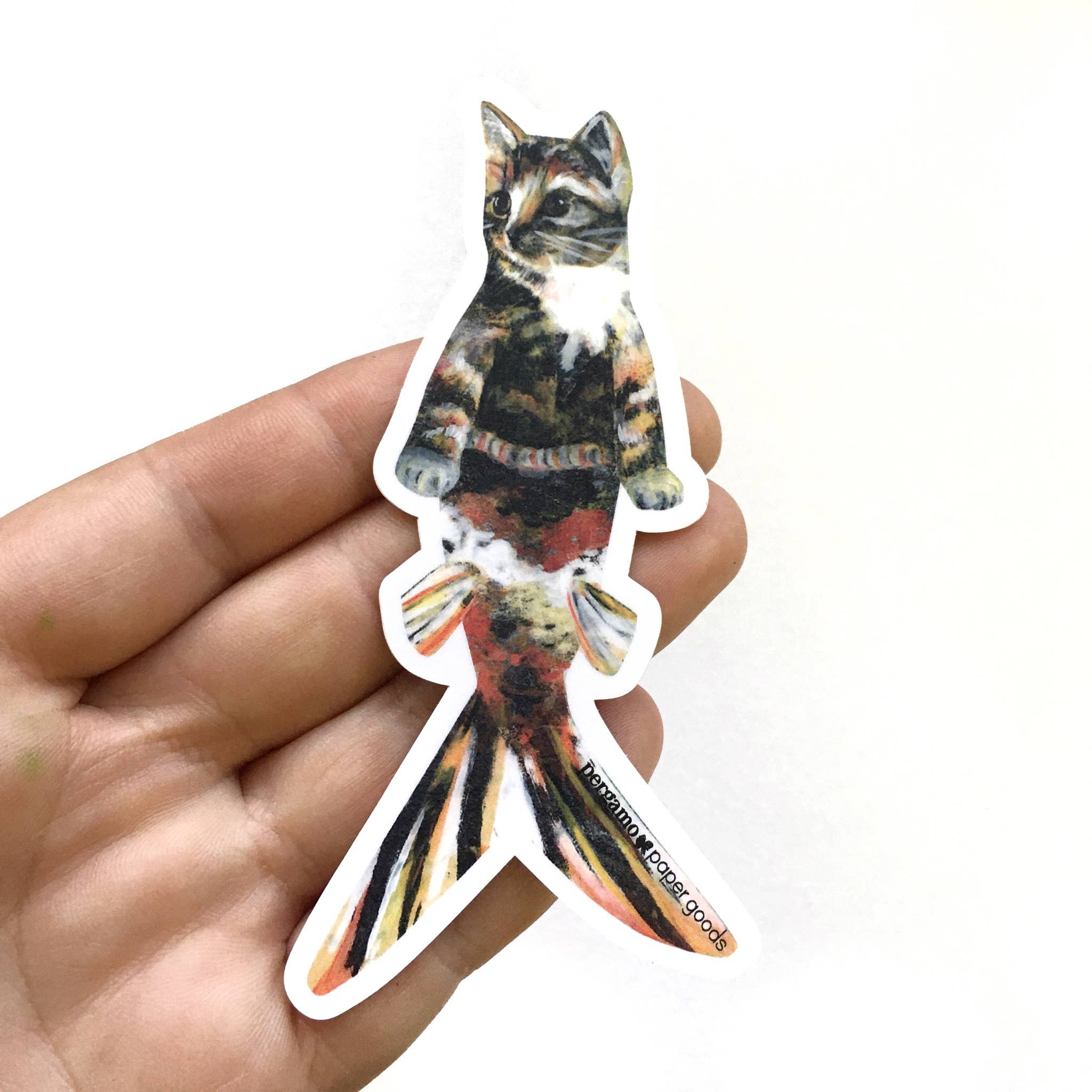 Orange Cat Mermaid Vinyl Sticker - 4"