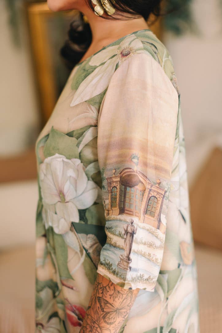 Fleur De Soleil Artist Dress w/ Pockets & Florals - Out of the Blue