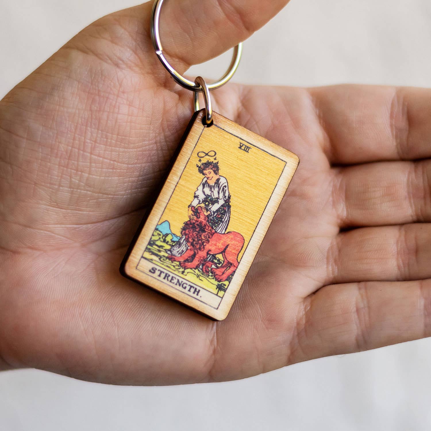 Tarot - 8 - Strength Full Color Wooden Keychain