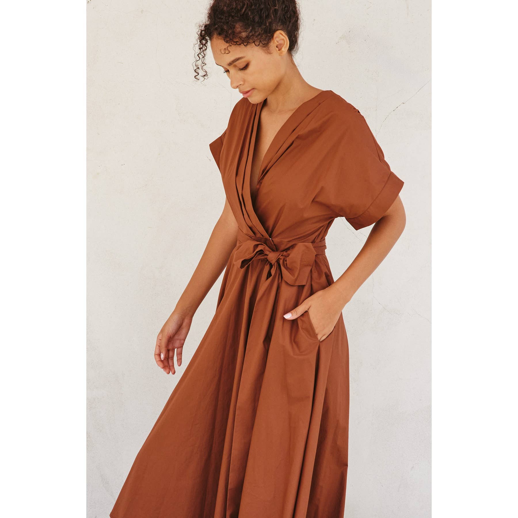 Cotton Wrap Midi Dress