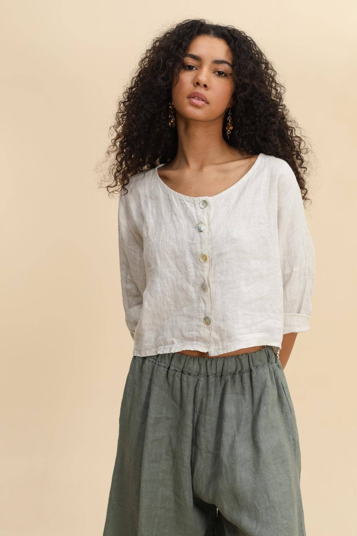 Cropped Linen Blouse - Out of the Blue