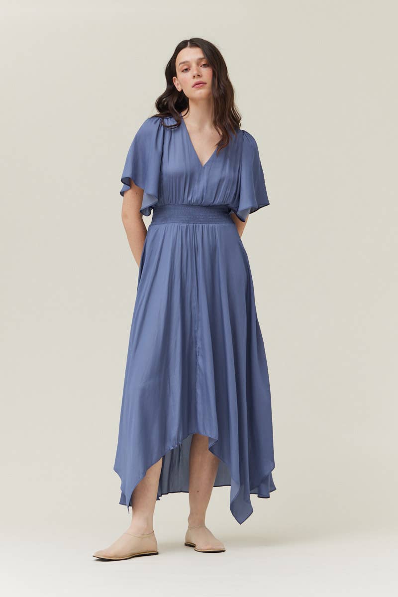 60613PP - UNBALANCED SKIRT MAXI DRESS: INDIGO / Contemporary / SMALL - Out of the Blue