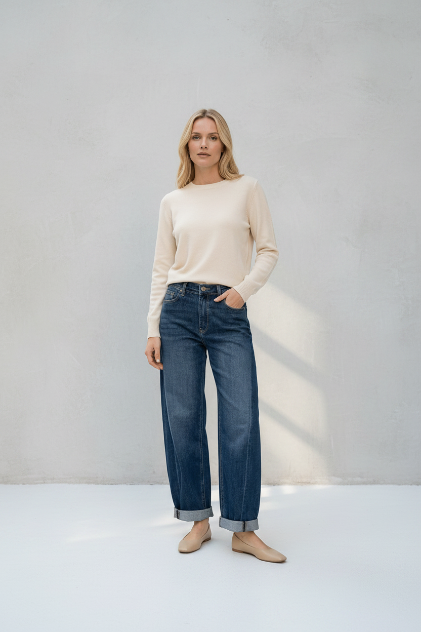 DARK WASH BARREL JEANS