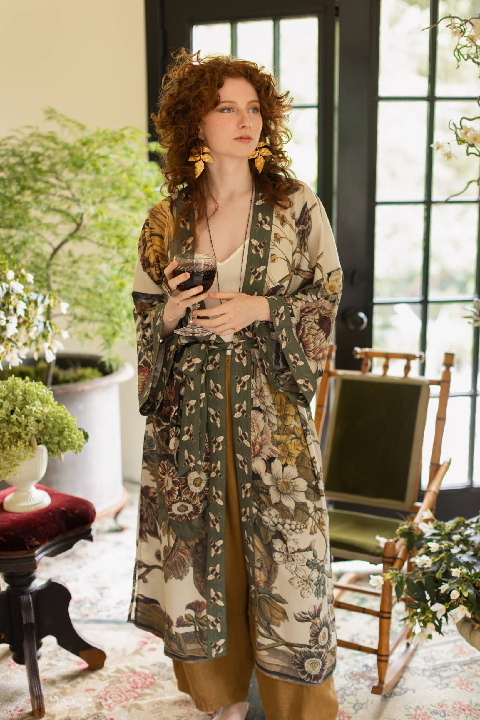 Love Grows Wild Floral Bamboo Kimono Duster Robe with Bees - Out of the Blue