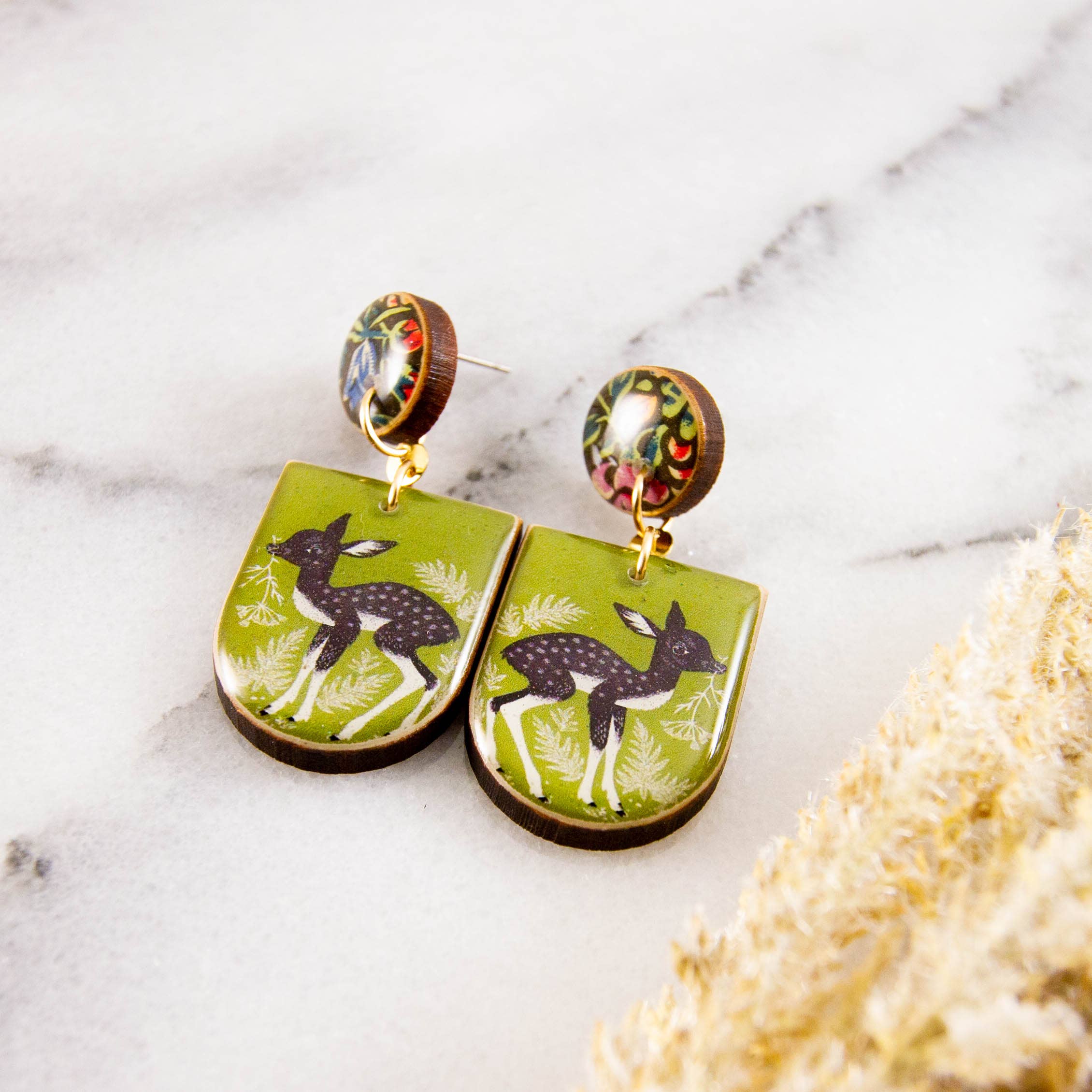 Vintage Forest Deer Drop Post Earrings - Out of the Blue
