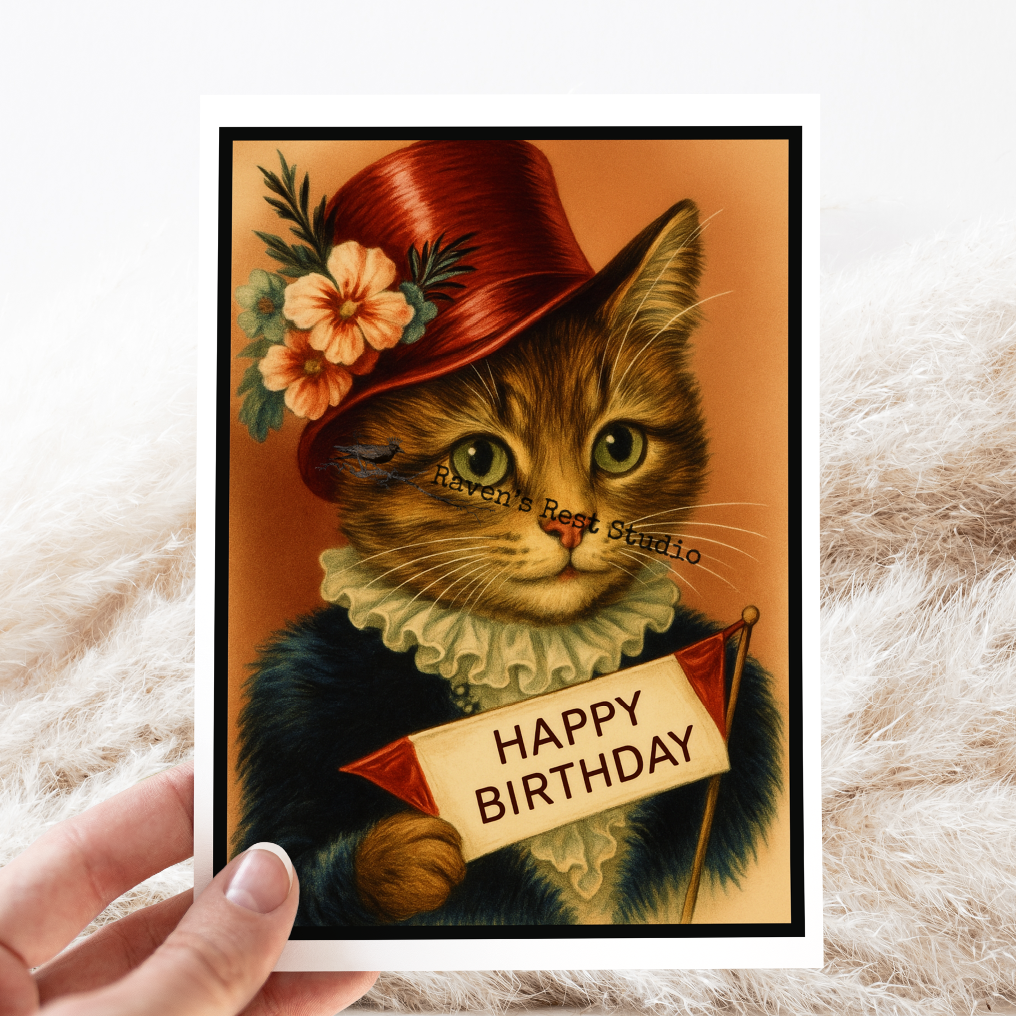 Birthday Card. Vintage Cat With Top Hat and Banner. - Out of the Blue
