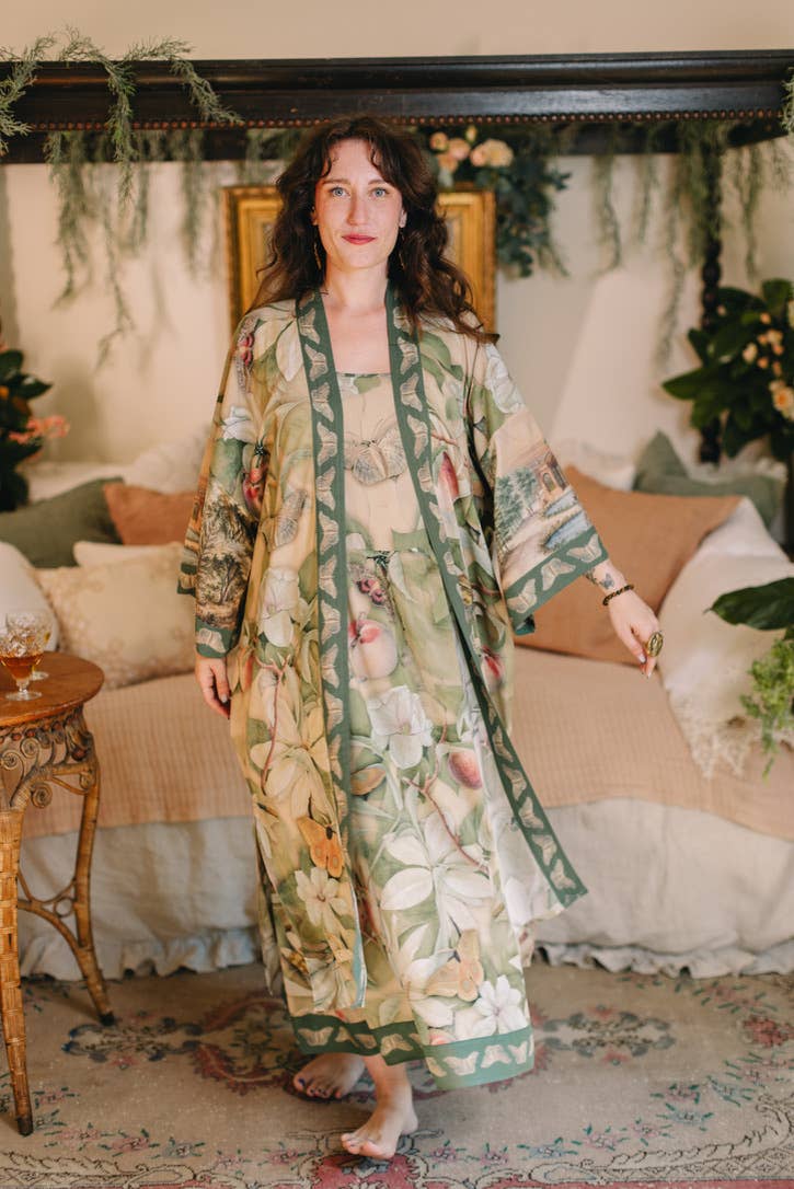 Fleur De Soleil Bohéme Maxi Slip Dress w Florals & Butterfly - Out of the Blue