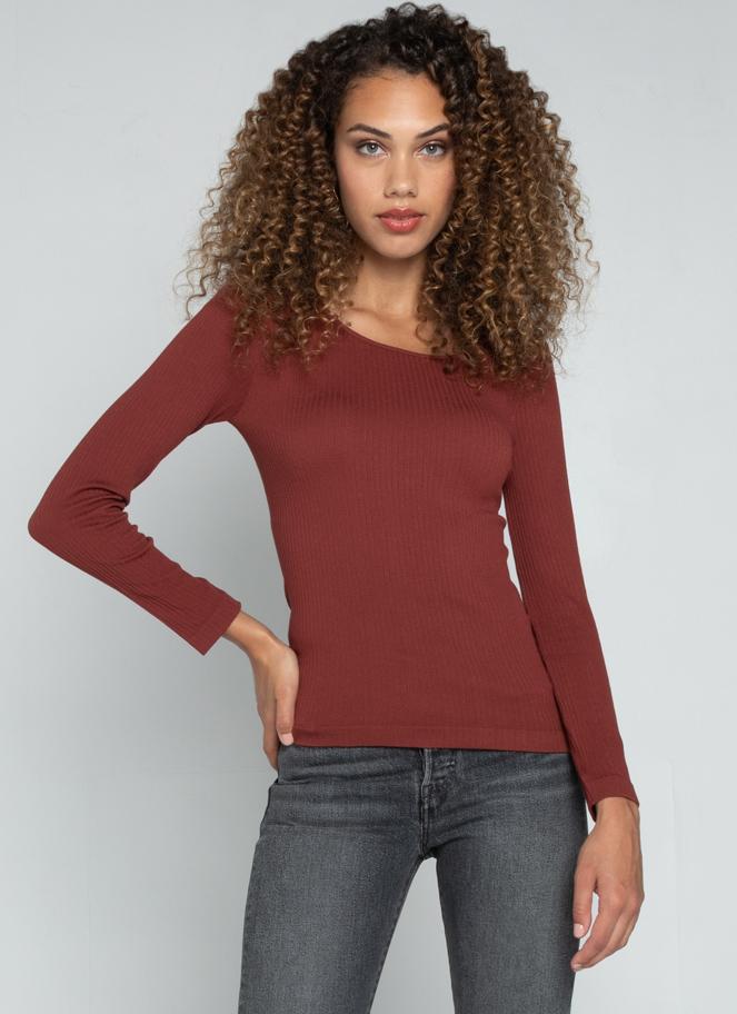 Seamless Rib Crew Neck Top - Out of the Blue