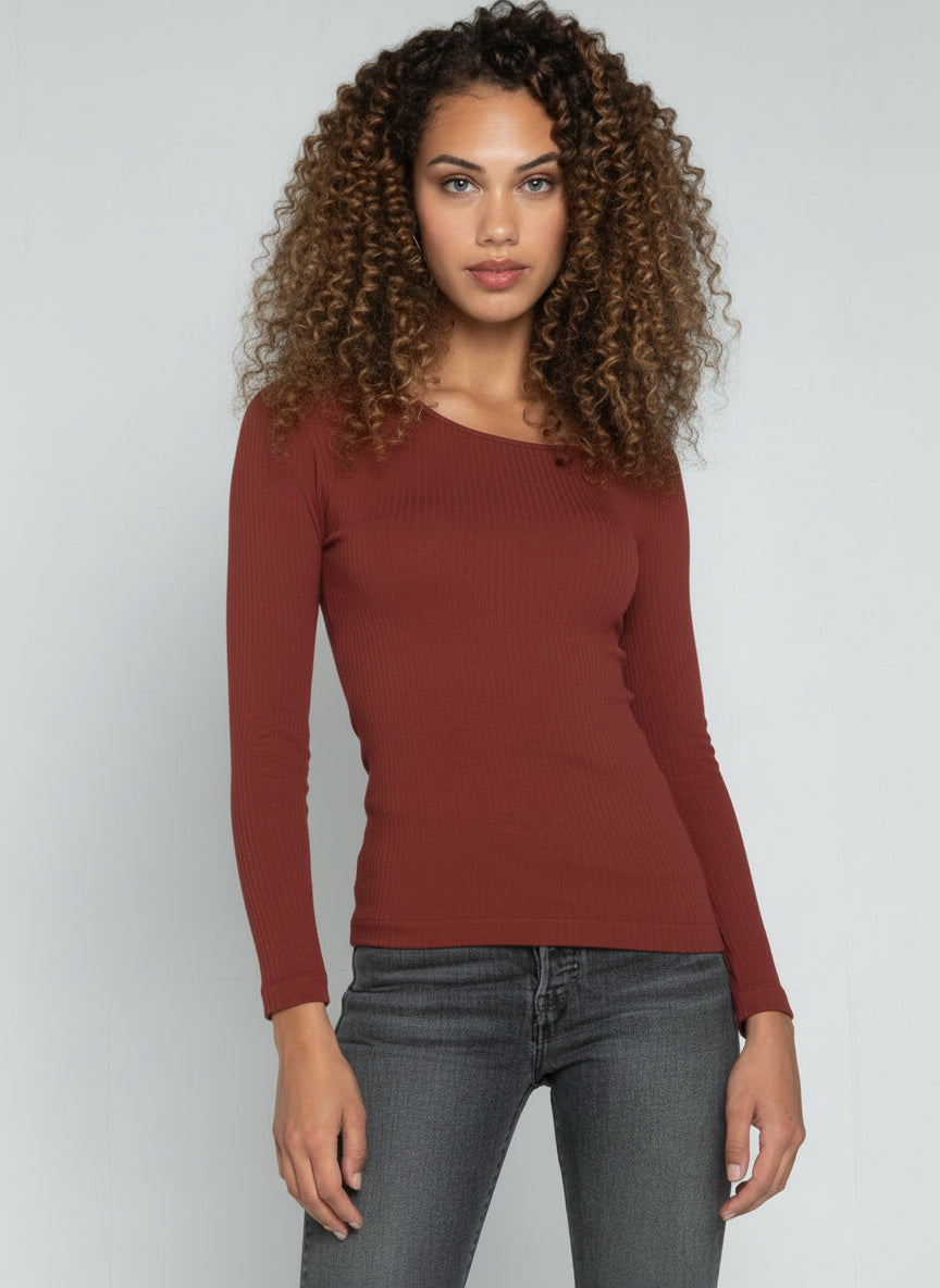 Seamless Rib Crew Neck Top - Out of the Blue