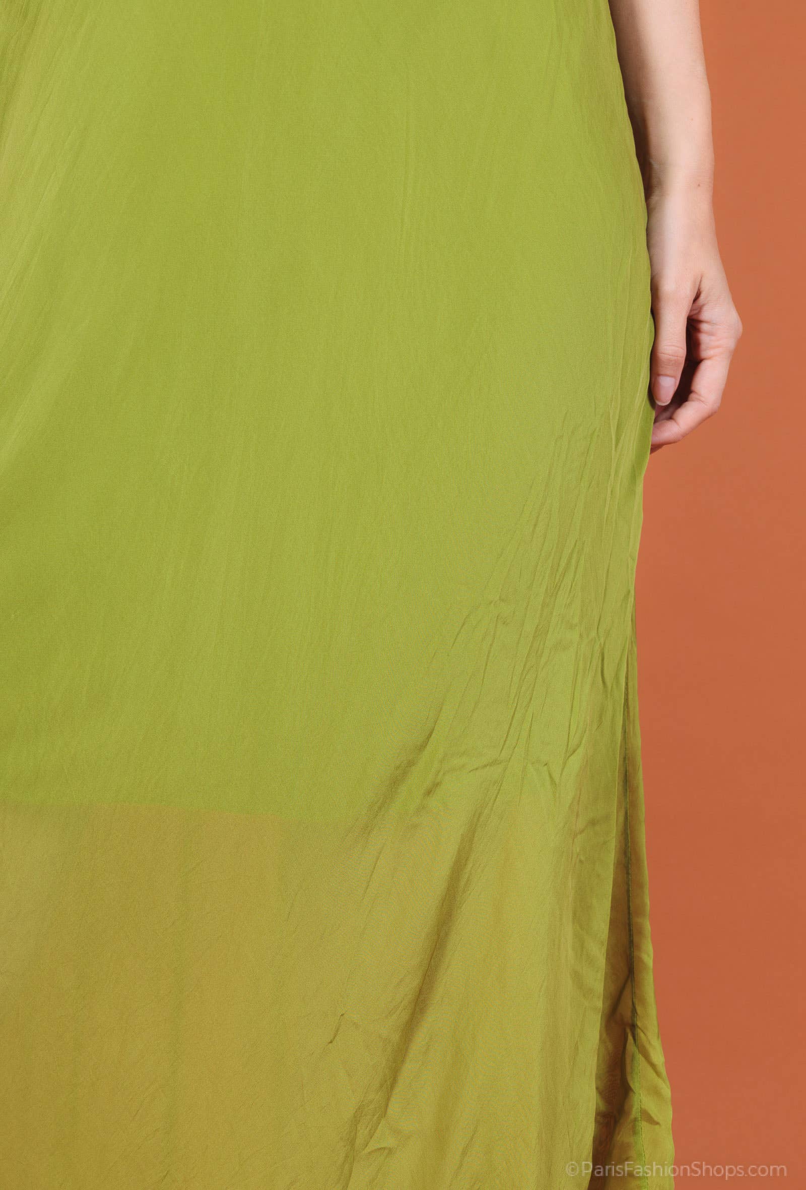 Long fluid silk dress with thin straps and hem 30507 - Out of the Blue