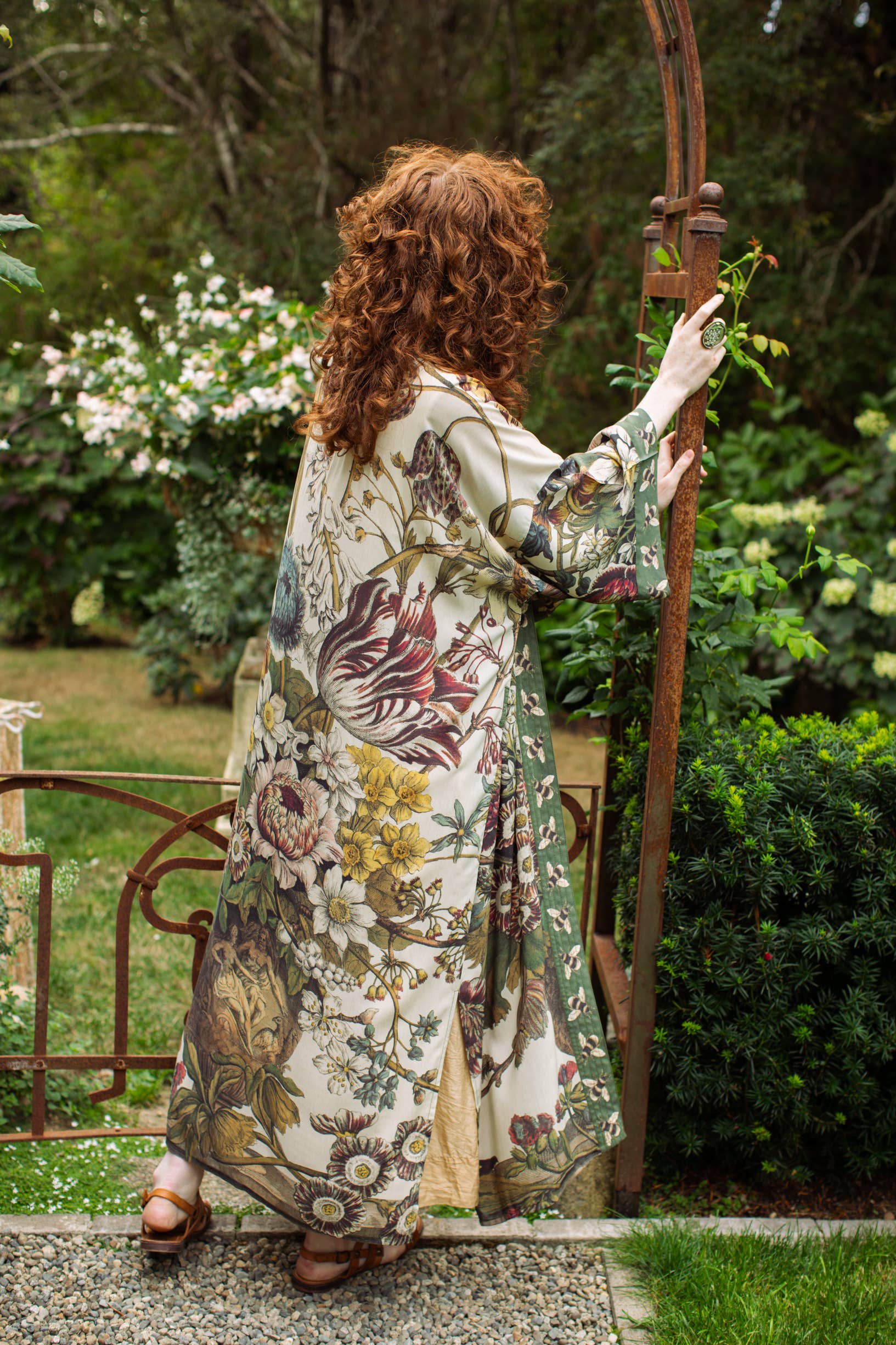 Love Grows Wild Floral Bamboo Kimono Duster Robe with Bees - Out of the Blue