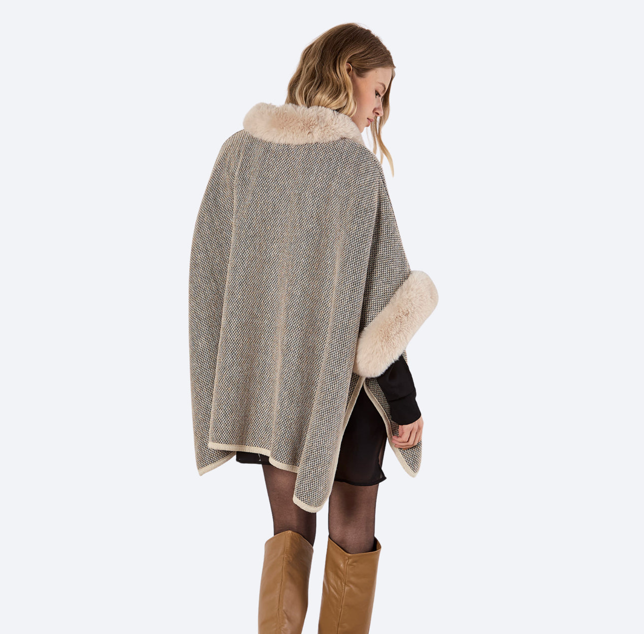 Faux Fur Trim Cape