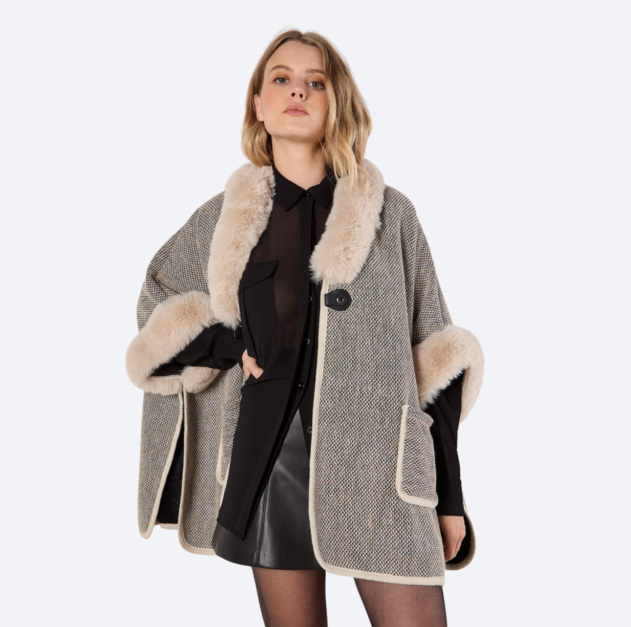 Faux Fur Trim Cape