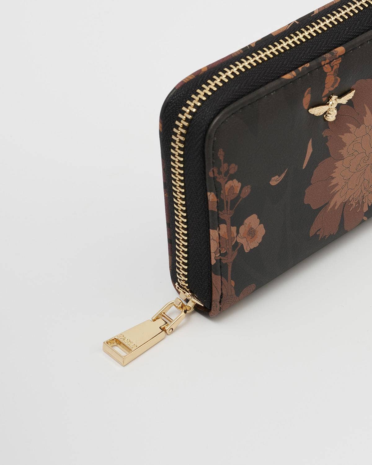 Deco Blooms Black Zip Wallet