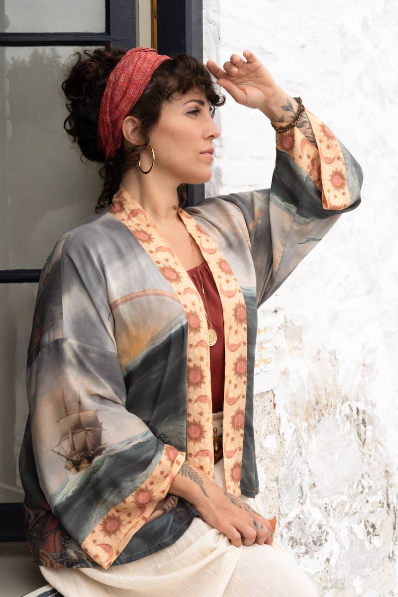 Hold Fast Pixie Duster Cropped Kimono w/ Boat, Rainbow - Out of the Blue