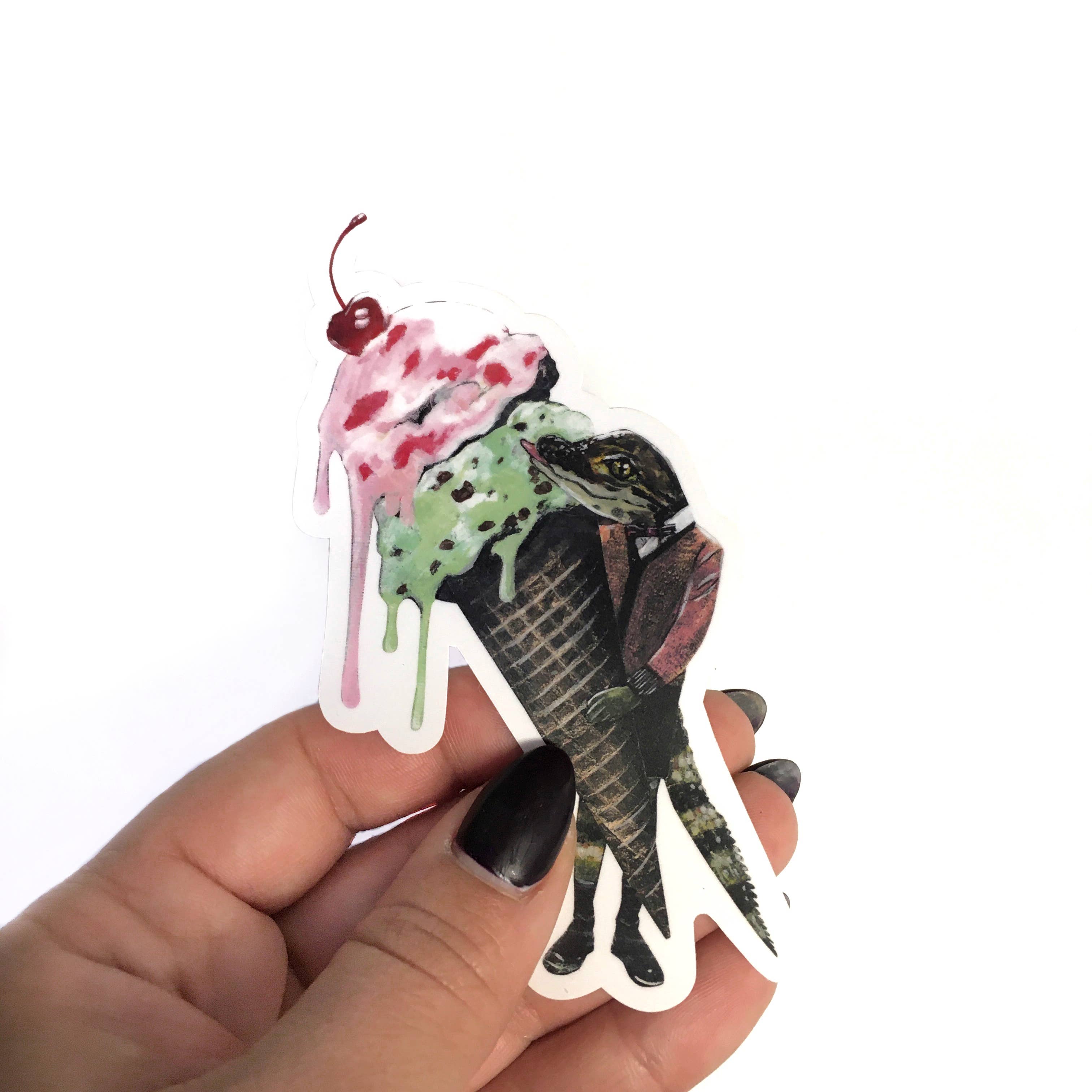 Ice Cream Alligator Sticker - 4" - Out of the Blue