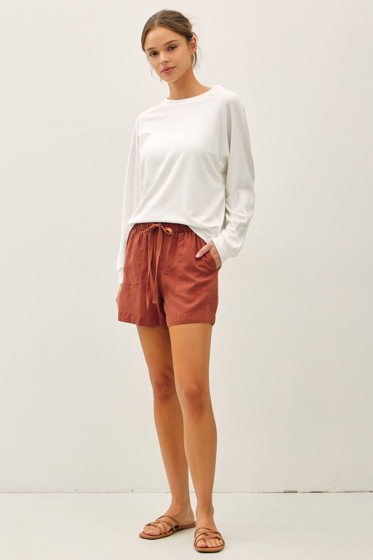 NEW SHADE-HIGH RISE PULL ON TENCEL SHORT - Out of the Blue