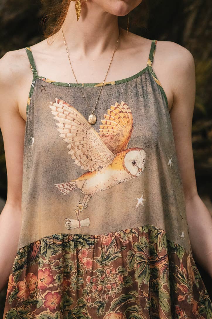 Woodland Wisdom Bohéme Maxi Slip Dress w/ Florals, Fox & Owl - Out of the Blue