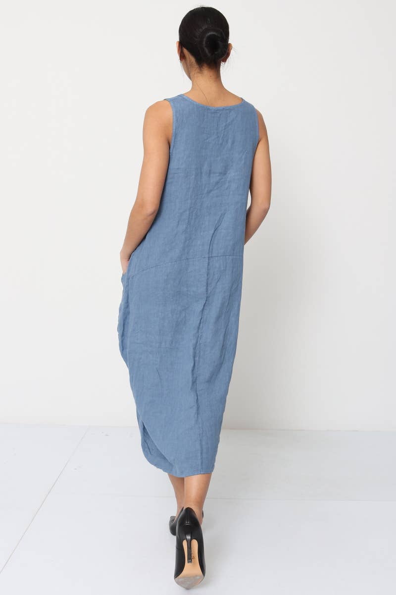 Sleeveless long dress 100% linen REF. 8466 - Out of the Blue