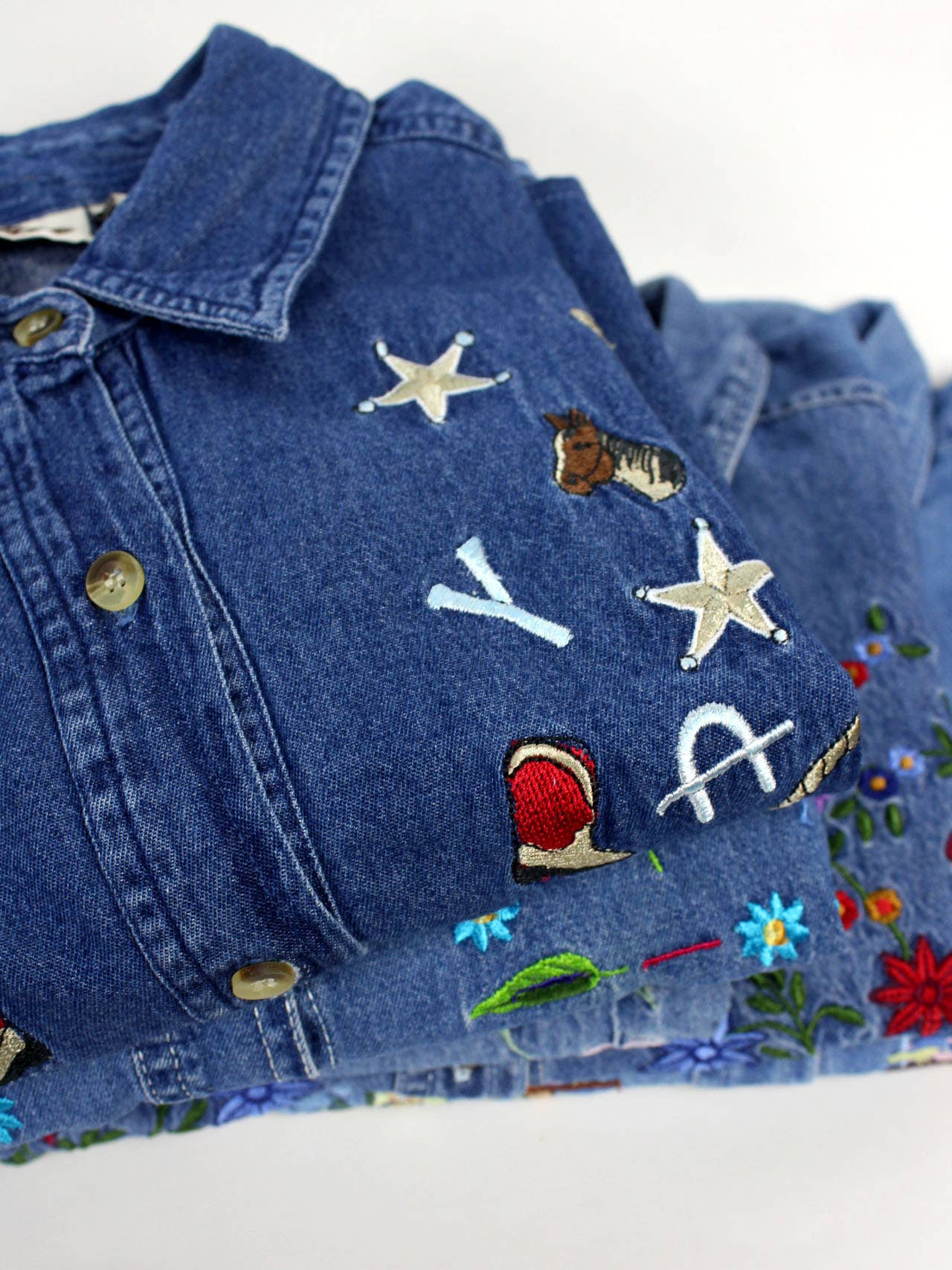 Reworked Vintage Denim Button-Up Shirt - Cropped - Out of the Blue
