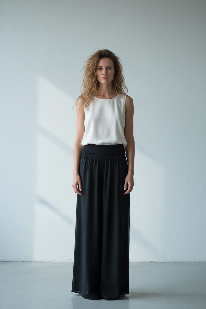 High-waisted fluid pants with wide legs for 20643