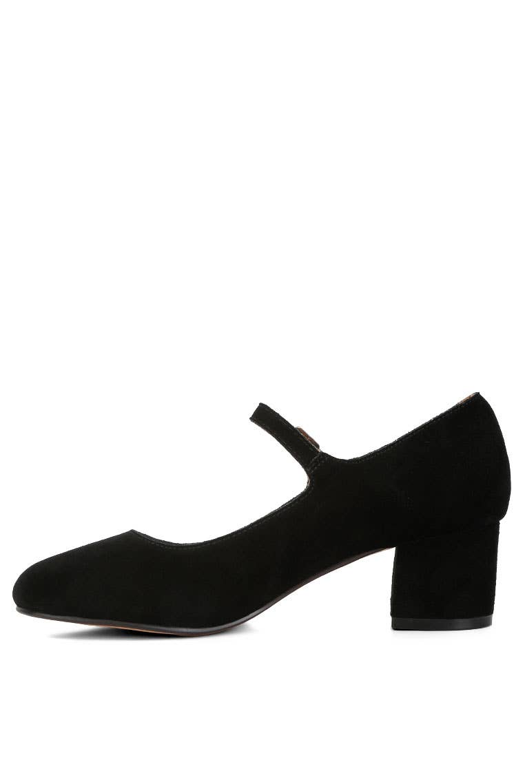 Dallin Suede Block Heel Mary Janes: US-10 / UK-8 / EU-41 / BLACK - Out of the Blue